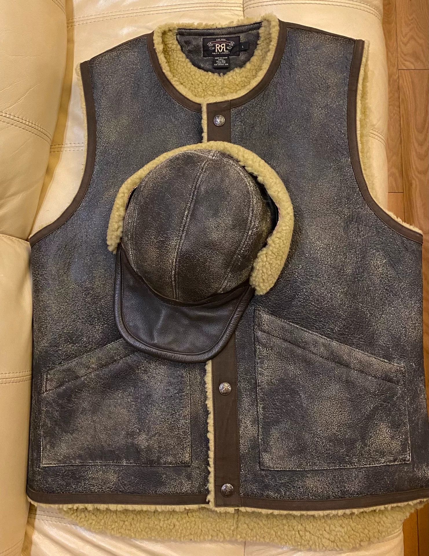 RRL Ralph Lauren vintage-inspired leather shearling vest Size US L / EU 52-54 / 3 - 2 Thumbnail
