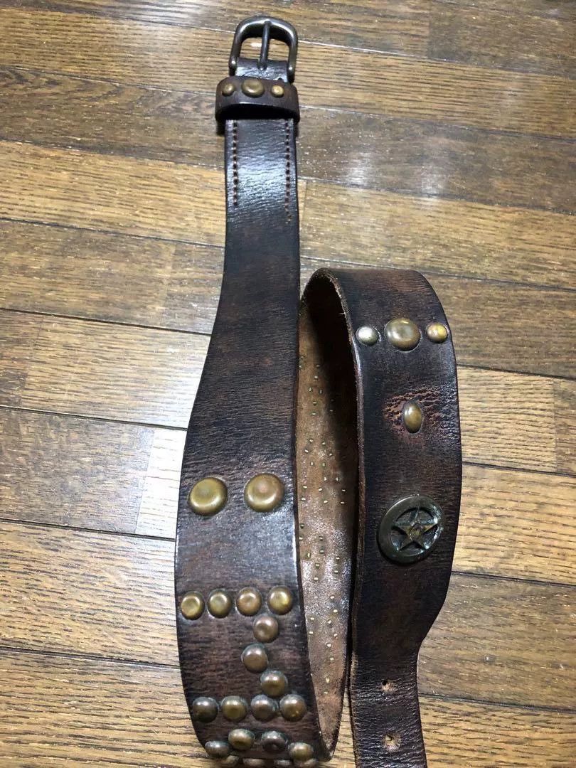 RRL Ralph Lauren vintage rrl montana leather belt with brass studs Size ONE SIZE - 6 Thumbnail
