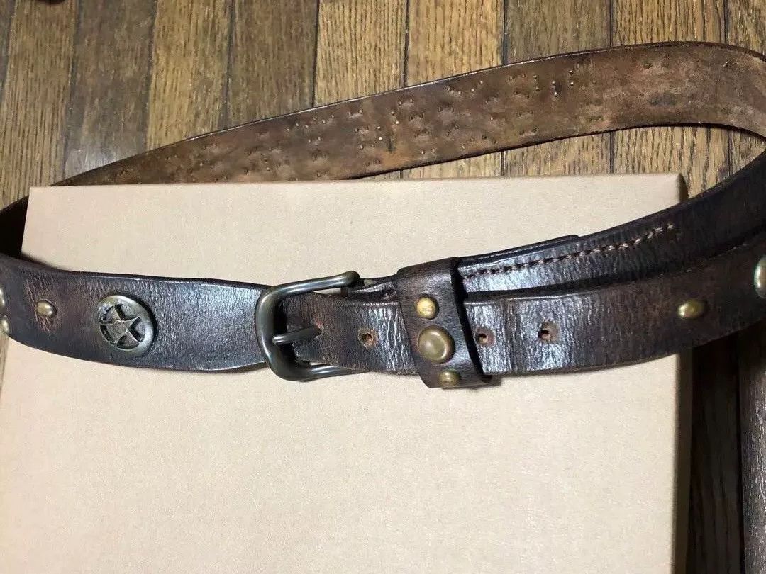 RRL Ralph Lauren vintage rrl montana leather belt with brass studs Size ONE SIZE - 3 Thumbnail
