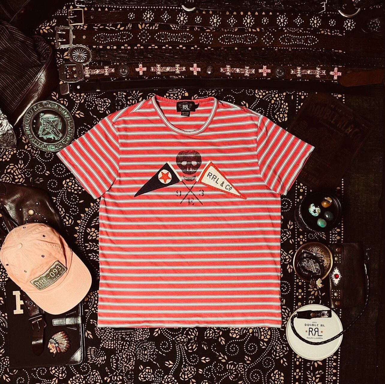 RRL Ralph Lauren RRL Rare Pirate Flag Theme Striped T-shirt Size US XL / EU 56 / 4 - 7 Thumbnail