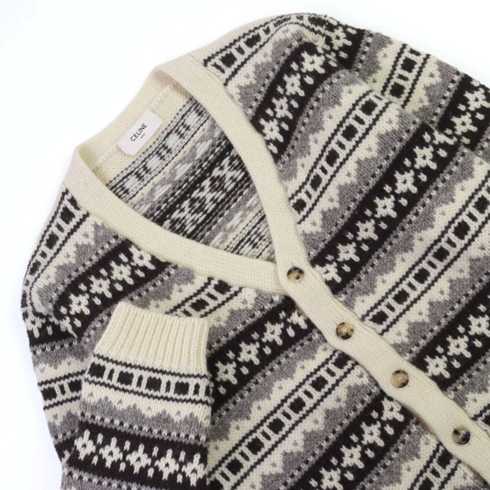Celine Celine CELINE Shetland Logo Button Nordic Pattern Wool Knit Textile Tops DUTY FREE for USA Size ONE SIZE - 2 Thumbnail