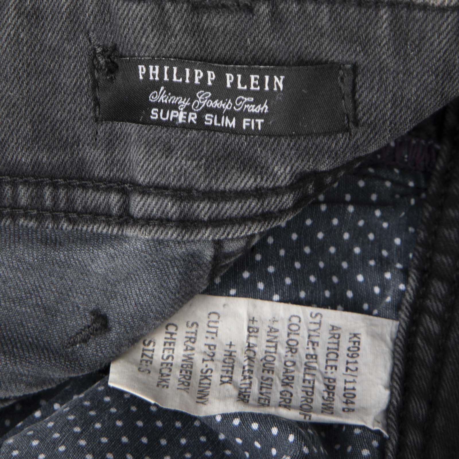 Philipp Plein Grey Rhinestone & Skull Skinny Jeans Size 27" / US 4 / IT 40 - 9 Thumbnail