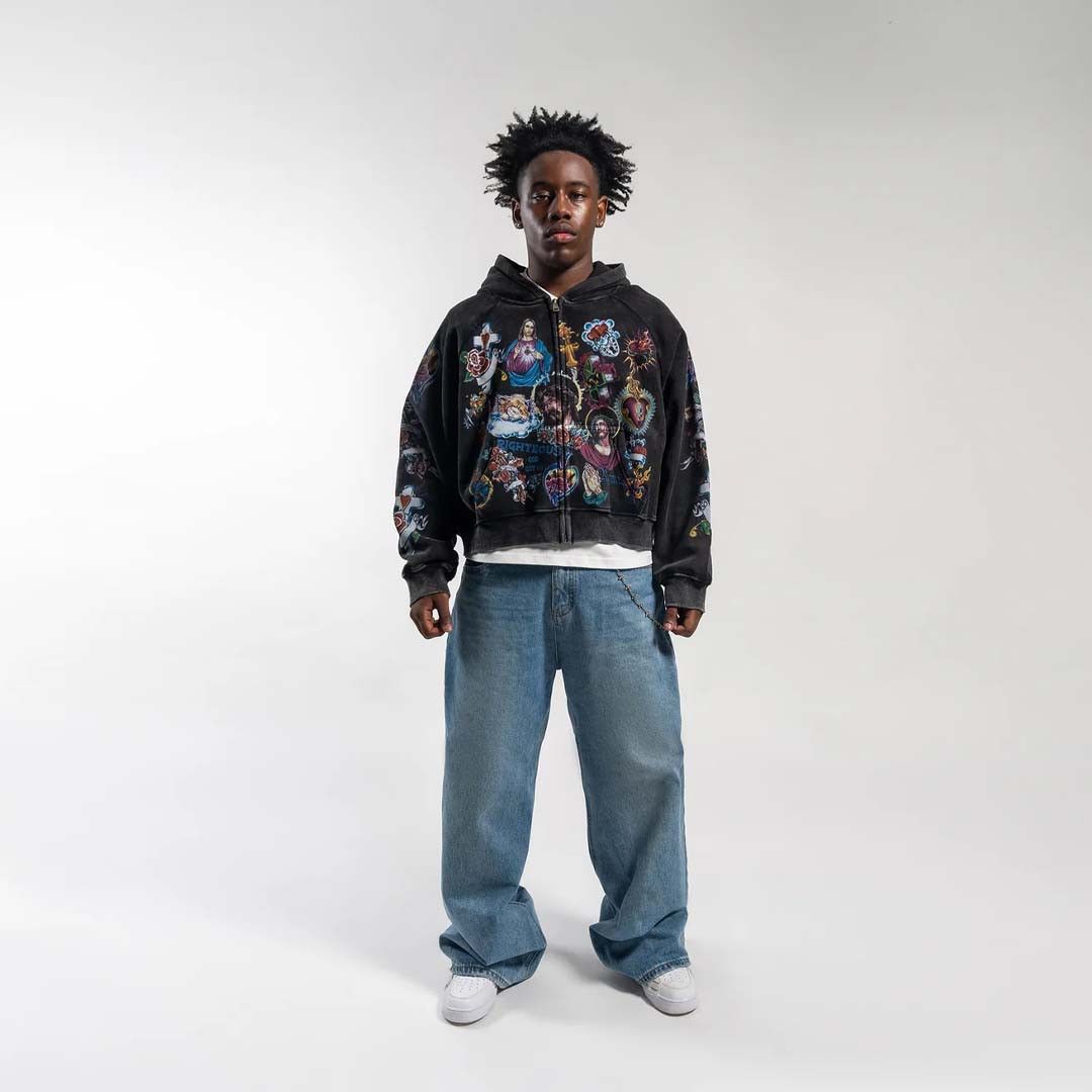 Other Righteous Risen King Cropped Zip Up Hoodie Black Size US XL / EU 56 / 4 - 2 Thumbnail