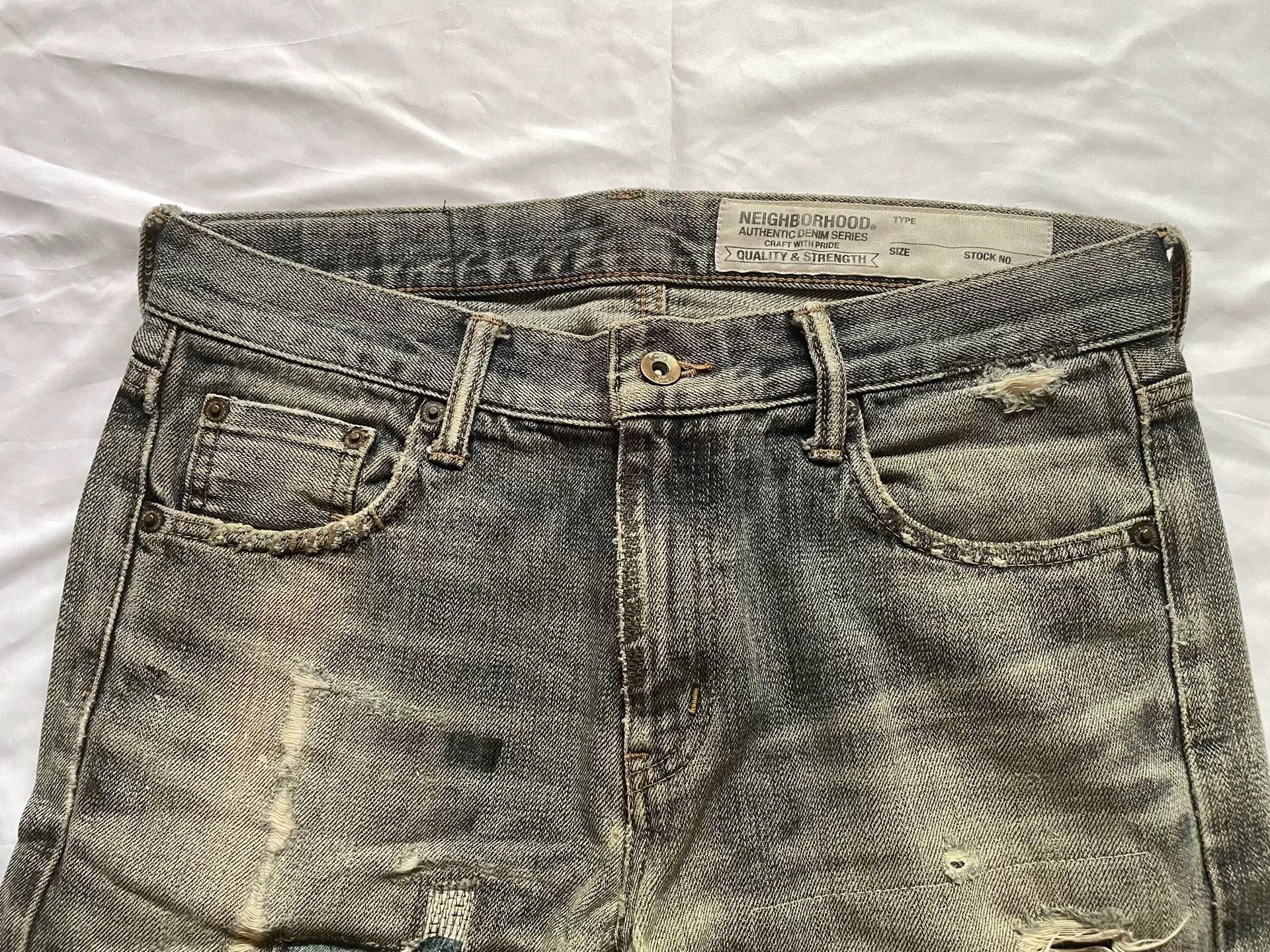 Neighborhood blue patchwork distressed denim jeans Size US 27 - 2 Thumbnail