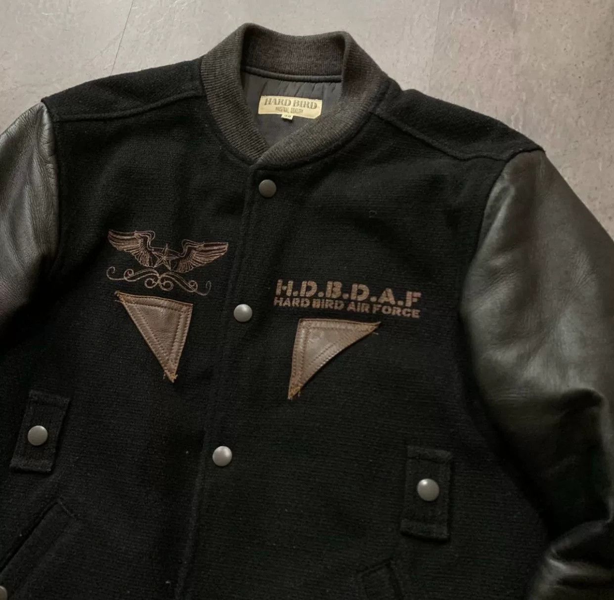The Flat Head black wool leather baseball jacket Size US M / EU 48-50 / 2 - 6 Thumbnail