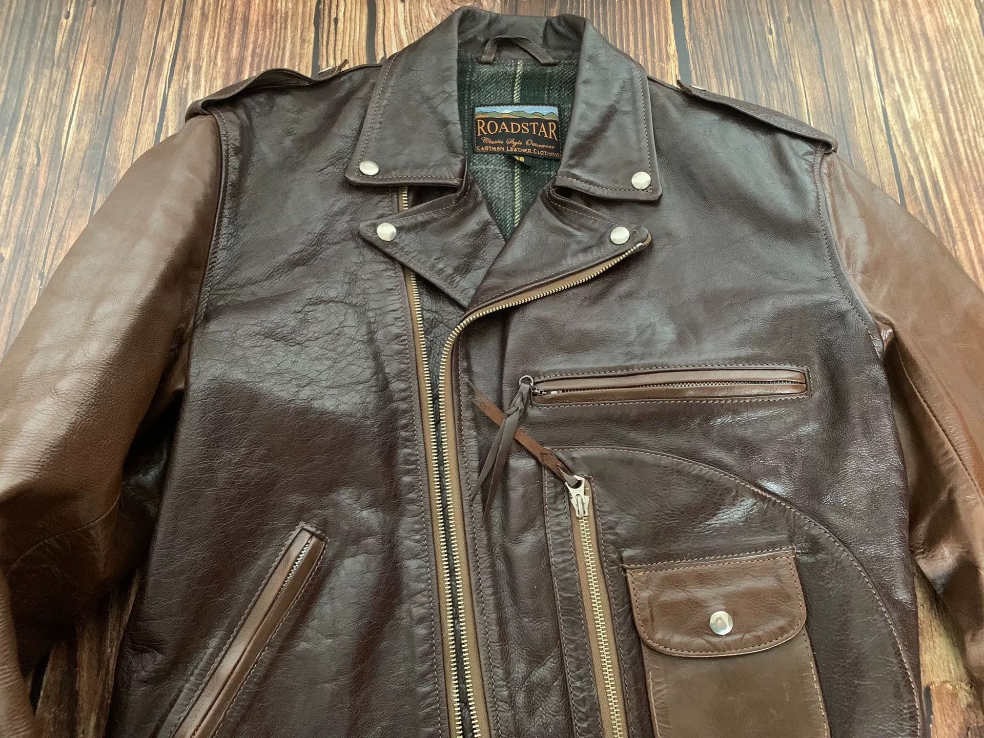 Eastman Leather Clothing brown leather motorcycle jacket with pockets Size US M / EU 48-50 / 2 - 4 Thumbnail
