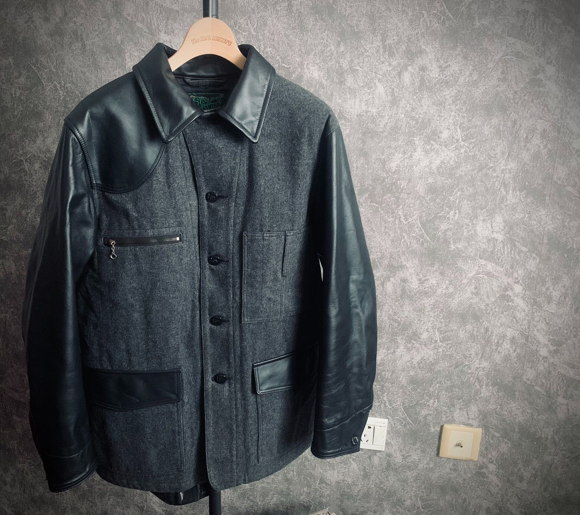 Pherrow's gray cotton jacket with leather accents Size US L / EU 52-54 / 3 - 2 Thumbnail