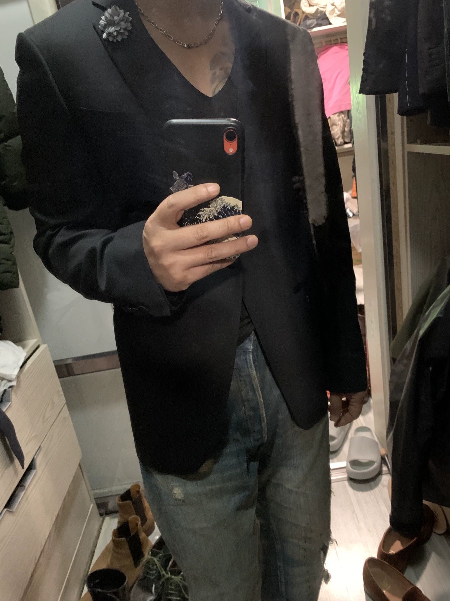 Canali black wool blazer with detachable brooch Size US M / EU 48-50 / 2 - 7 Thumbnail