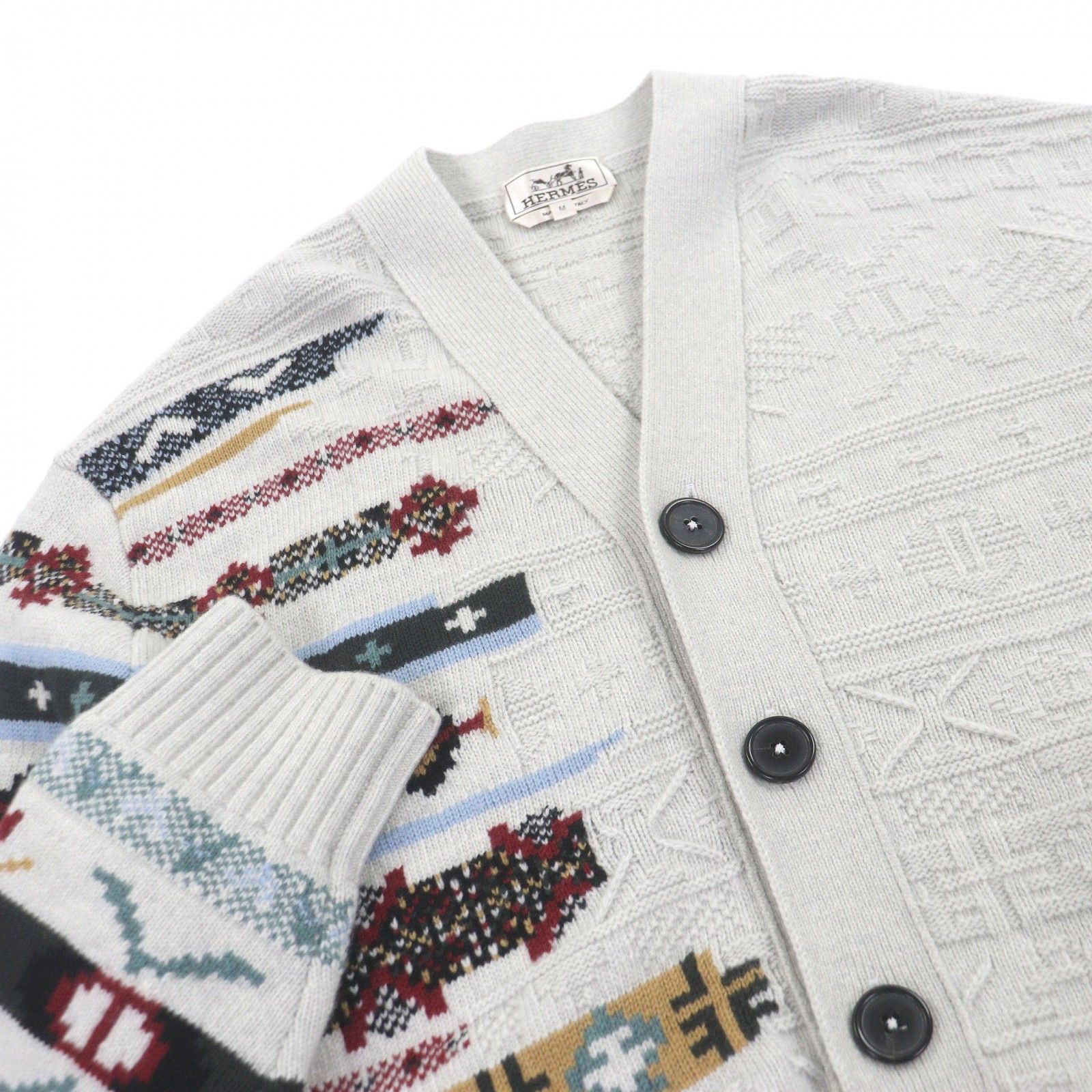Hermes Hermes Hermes Chimayo Ortega Pattern Wool Cardigan M Textile Tops DUTY FREE for USA Size ONE SIZE - 2 Thumbnail