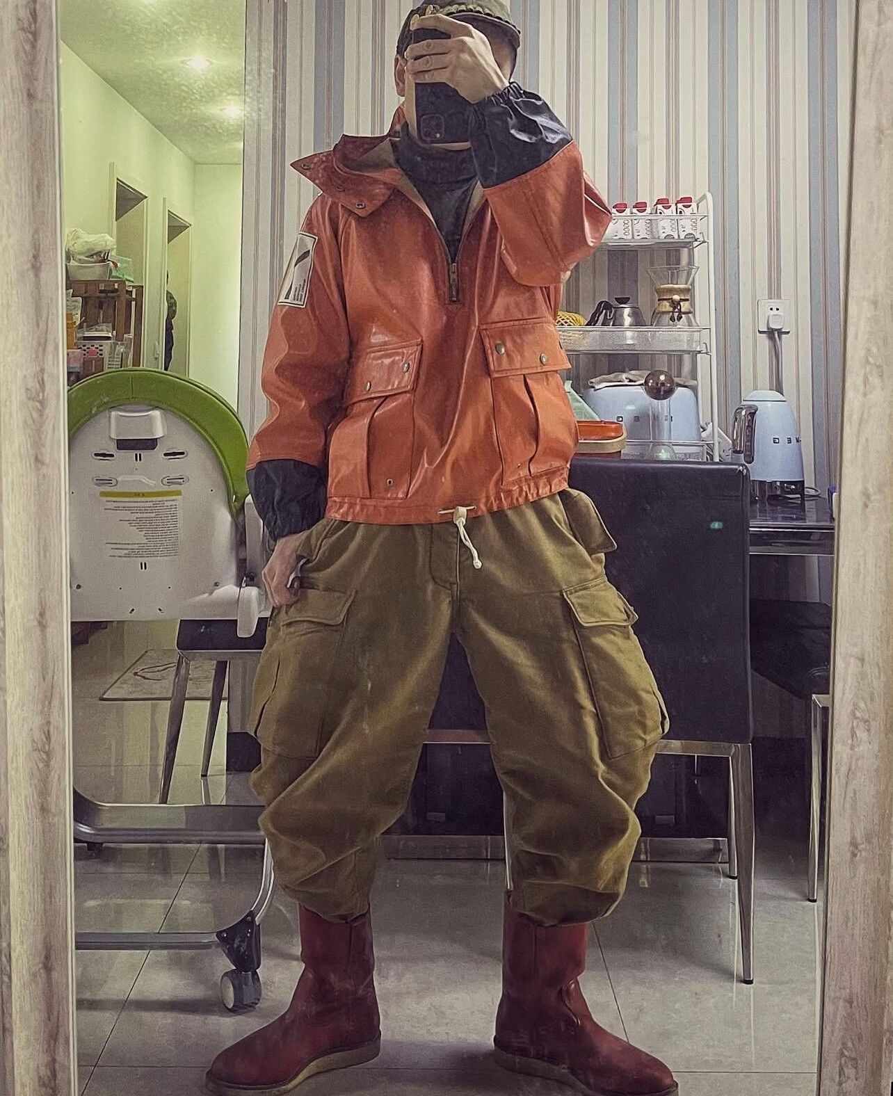 orange waterproof windbreaker from nigel cabourn
