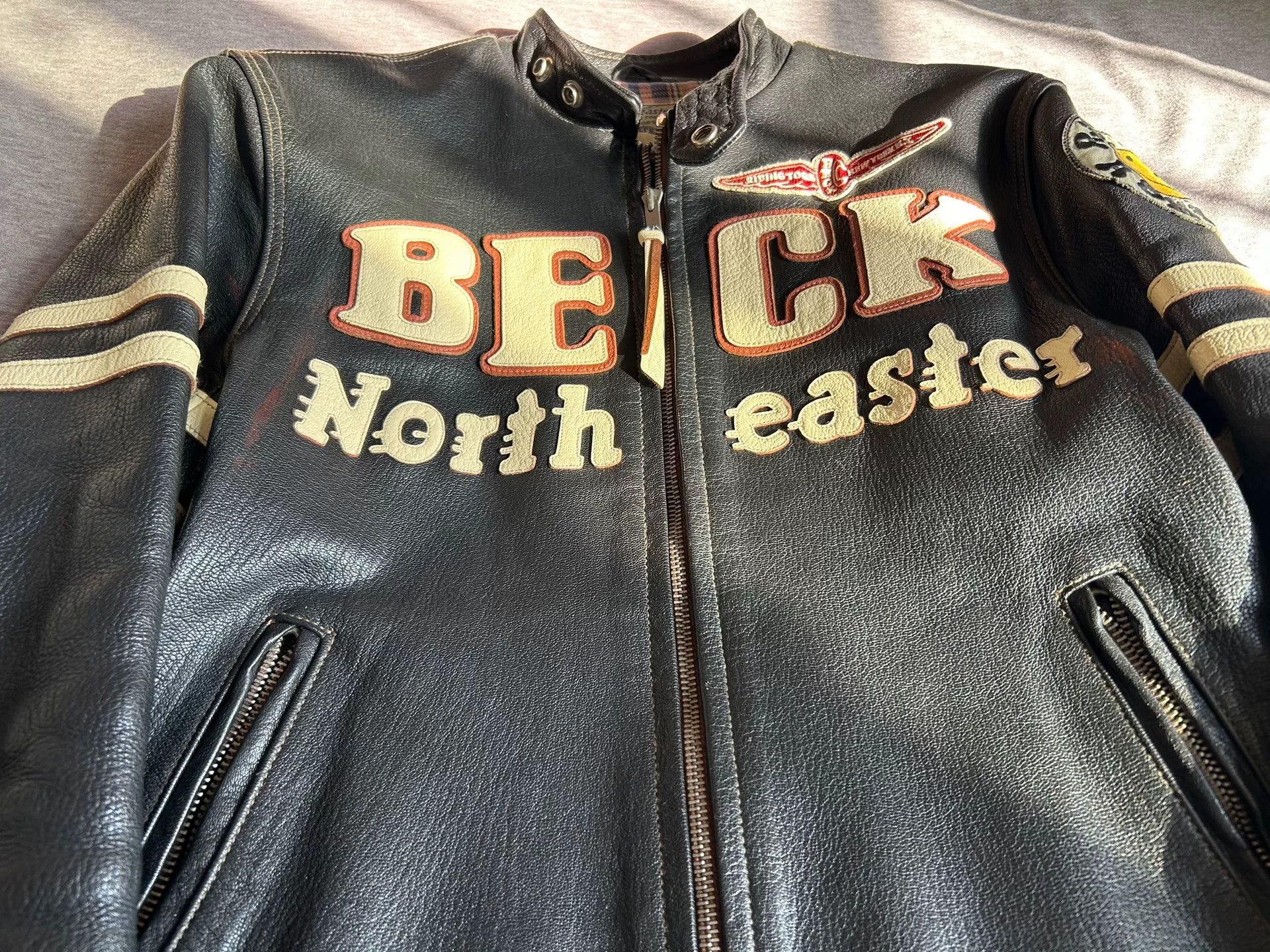 TOYS McCOY beck666 motorcycle leather jacket with smiley patches Size US L / EU 52-54 / 3 - 8 Thumbnail