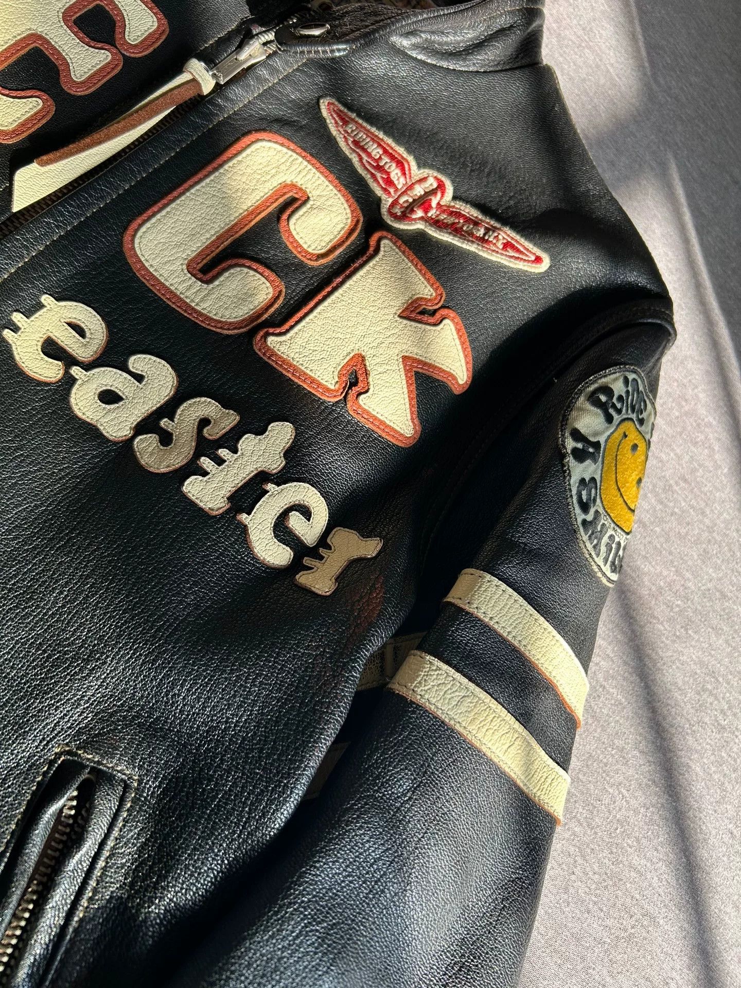 TOYS McCOY beck666 motorcycle leather jacket with smiley patches Size US L / EU 52-54 / 3 - 2 Thumbnail
