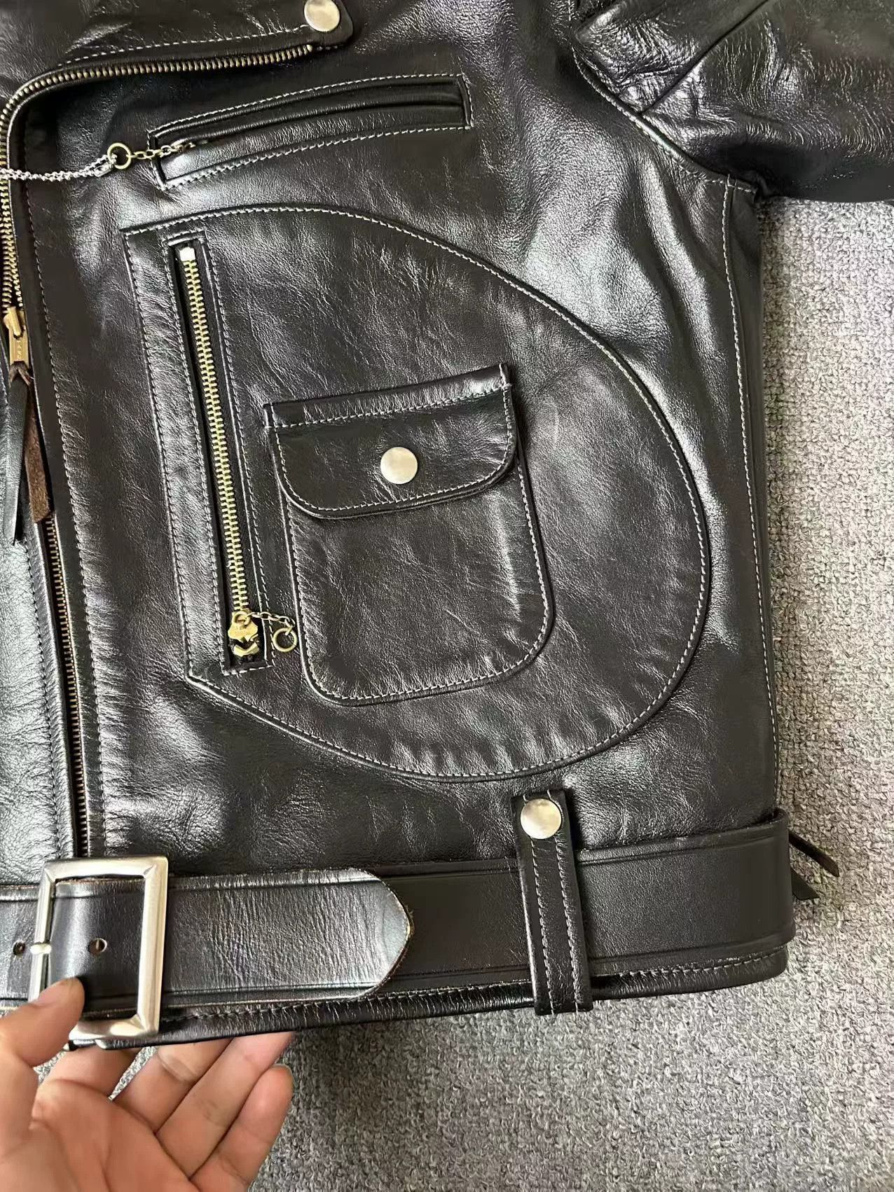 The Real McCoy's black leather motorcycle jacket with houndstooth lining Size US S / EU 44-46 / 1 - 4 Thumbnail