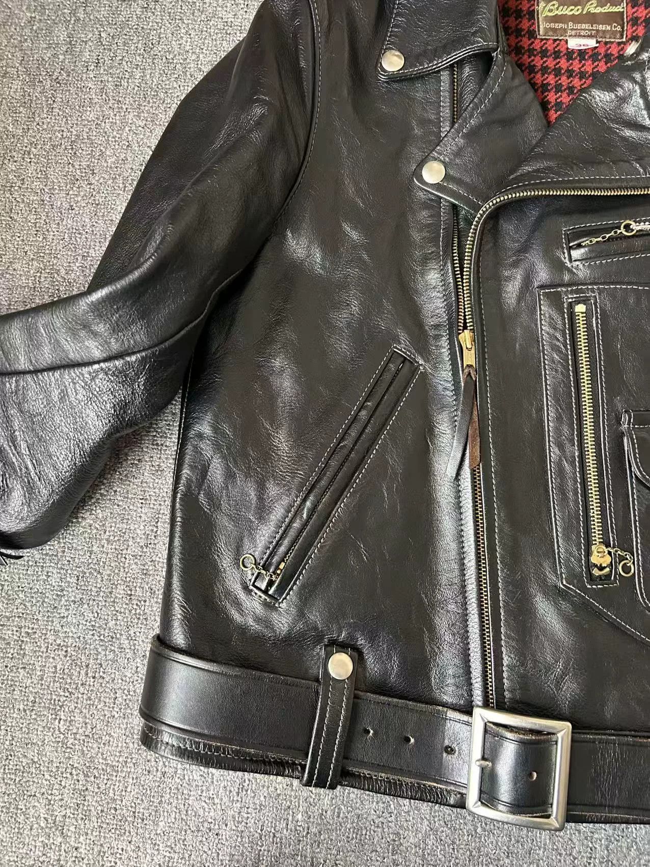 The Real McCoy's black leather motorcycle jacket with houndstooth lining Size US S / EU 44-46 / 1 - 5 Thumbnail