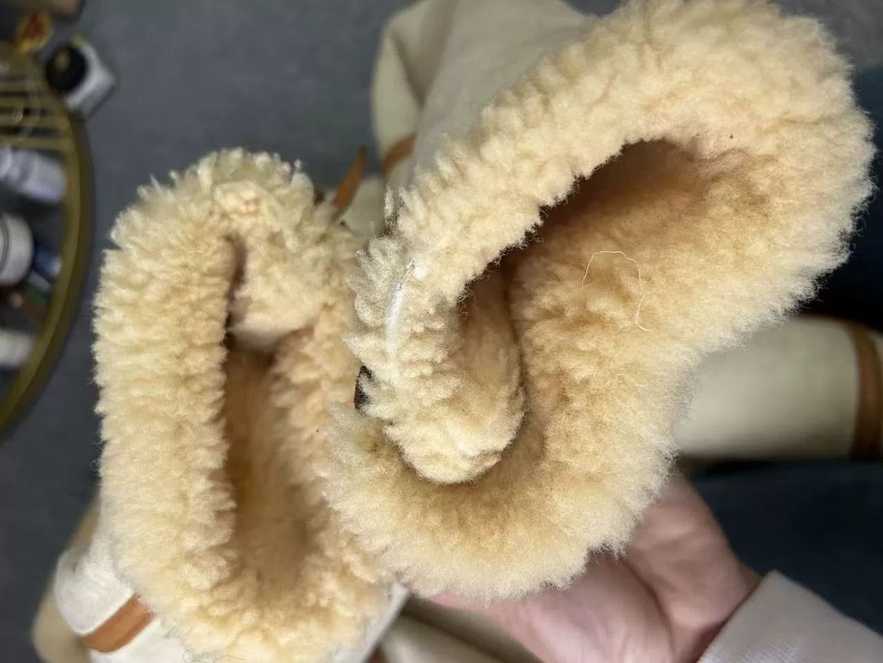 Rainbow Country stylish beige shearling jacket with hood Size US M / EU 48-50 / 2 - 9 Thumbnail