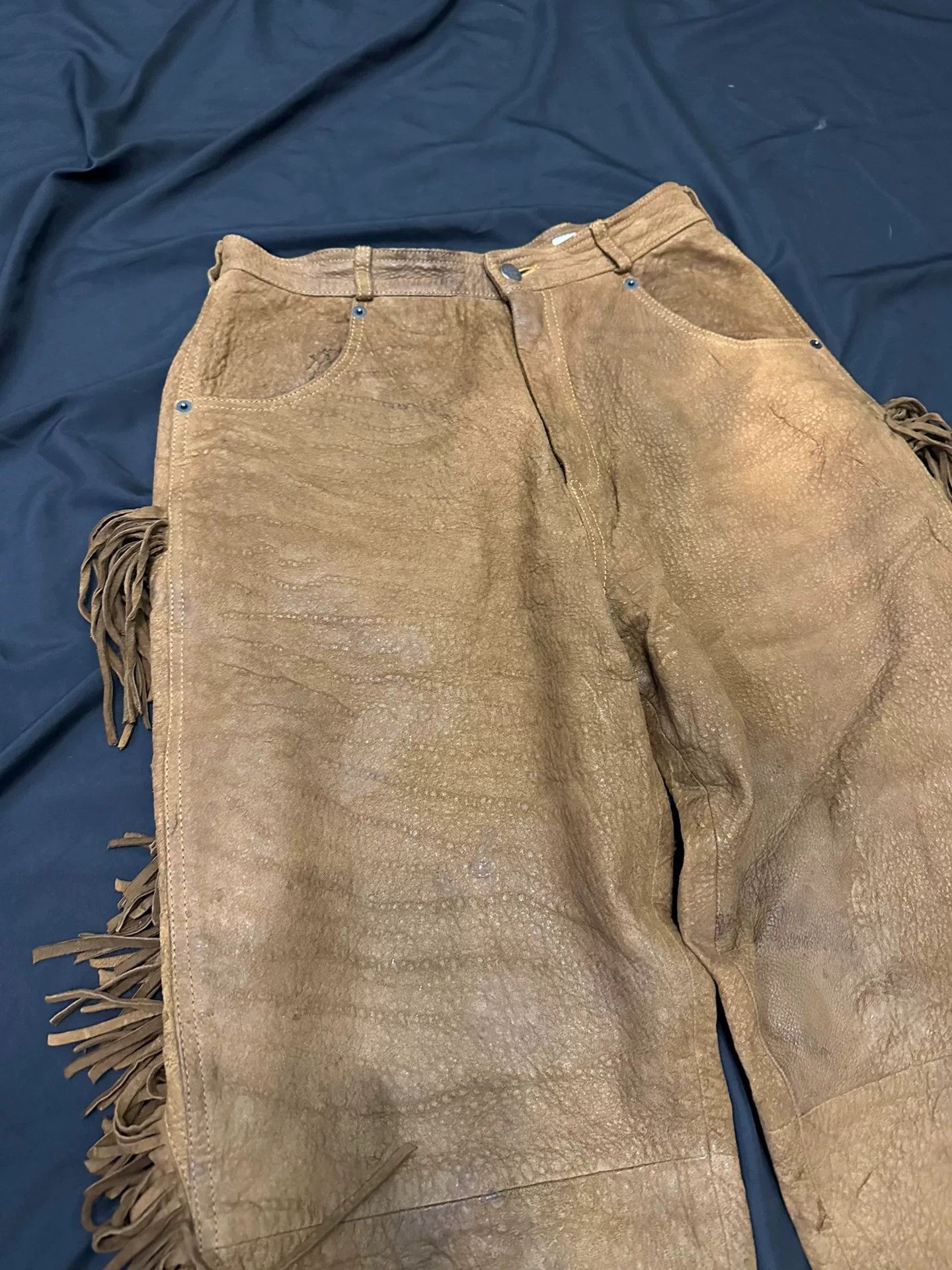Vintage vintage 90s western fringe leather pants Size US 28 / EU 44 - 3 Thumbnail