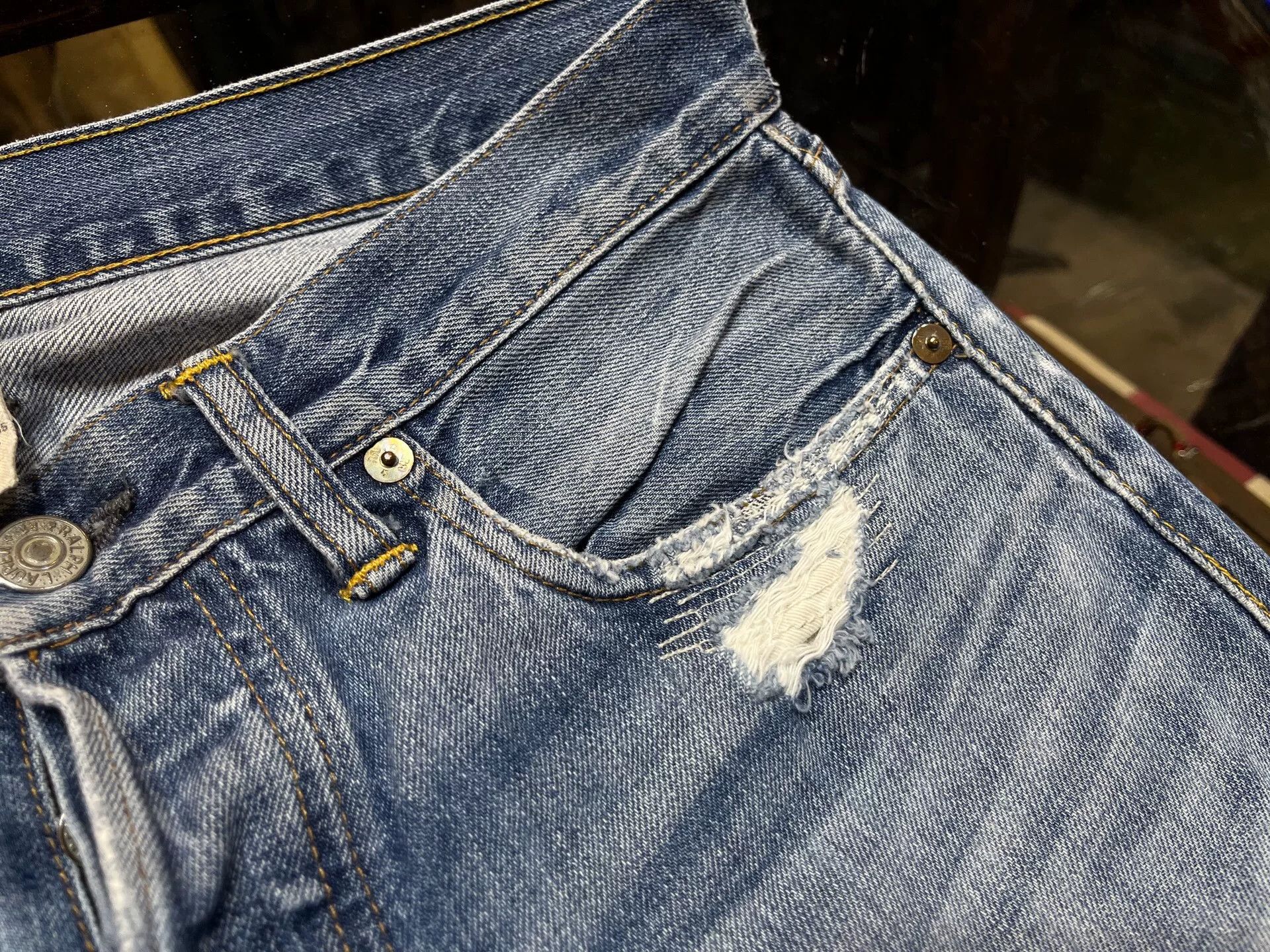 RRL Ralph Lauren distressed rrl blue denim jeans for men Size US 29 - 5 Thumbnail