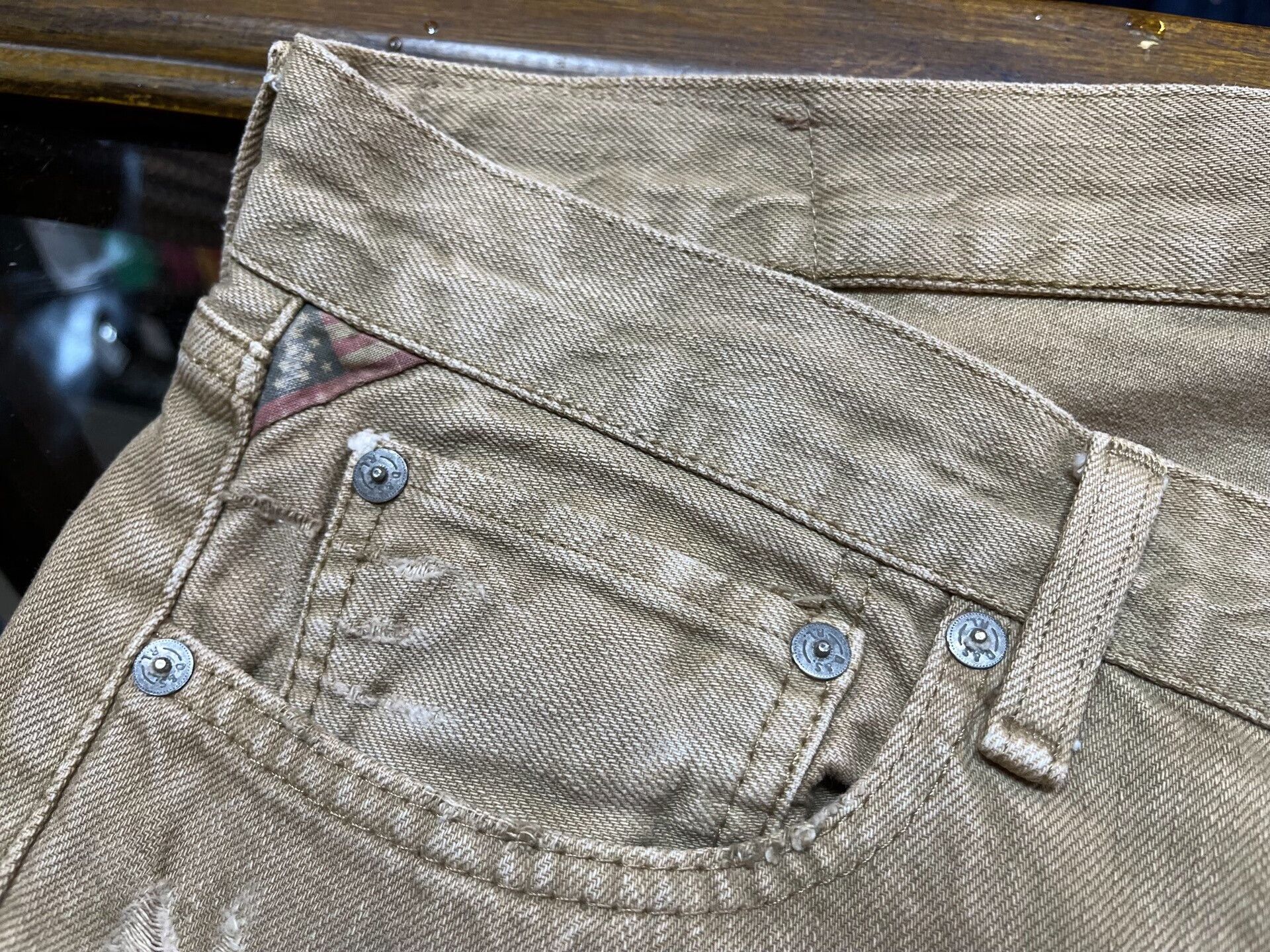 RRL Ralph Lauren rrl distressed beige denim pants by Ralph Lauren Size US 31 - 3 Thumbnail