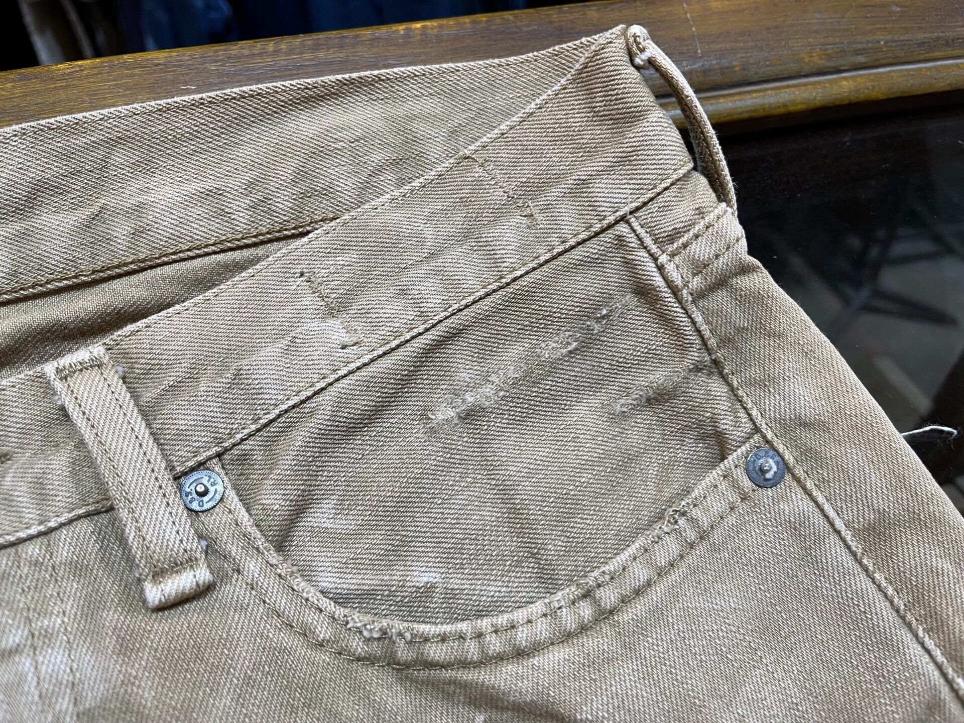 RRL Ralph Lauren rrl distressed beige denim pants by Ralph Lauren Size US 31 - 4 Thumbnail