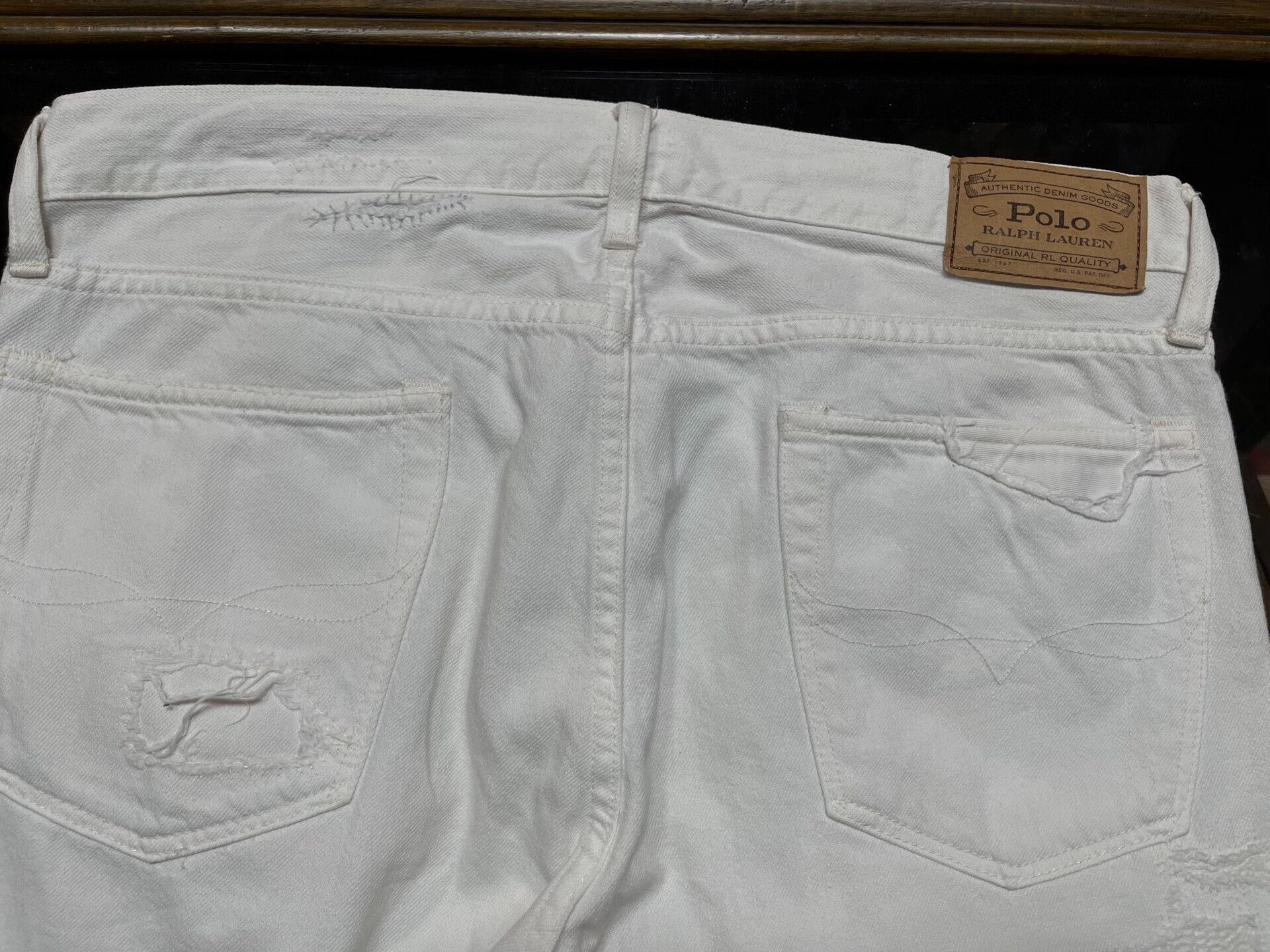 RRL Ralph Lauren white distressed patch denim pants Size US 33 - 7 Thumbnail
