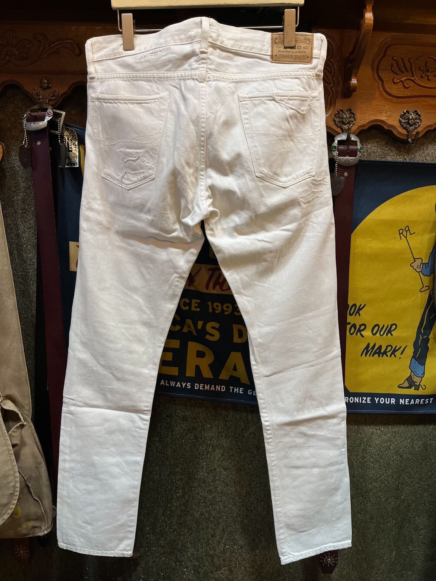 RRL Ralph Lauren white distressed patch denim pants Size US 33 - 2 Thumbnail