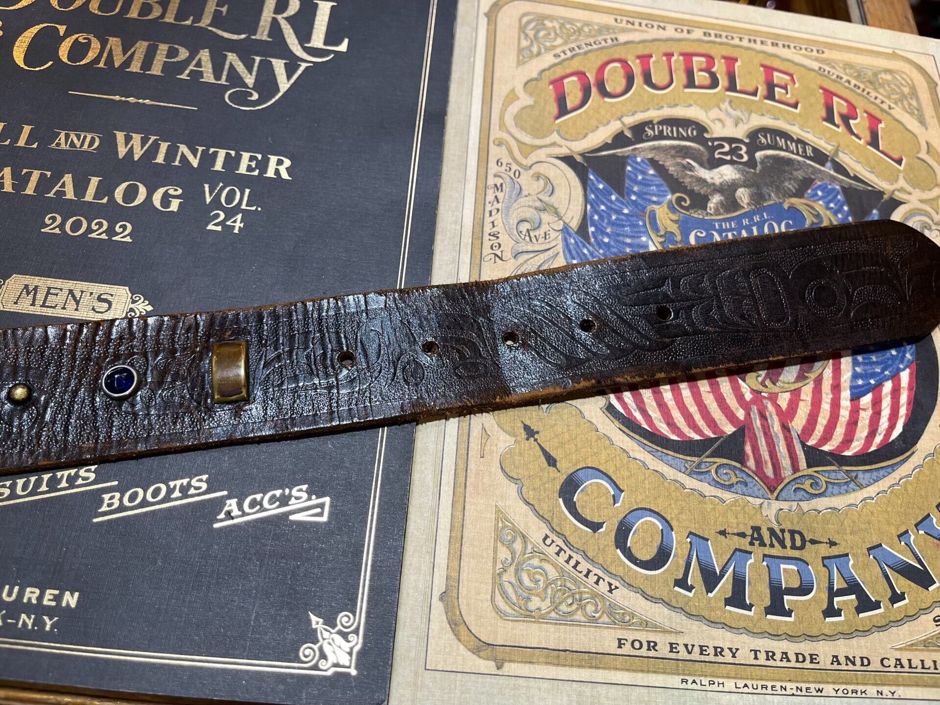 RRL Ralph Lauren limited edition montana carved leather belt Size ONE SIZE - 6 Thumbnail
