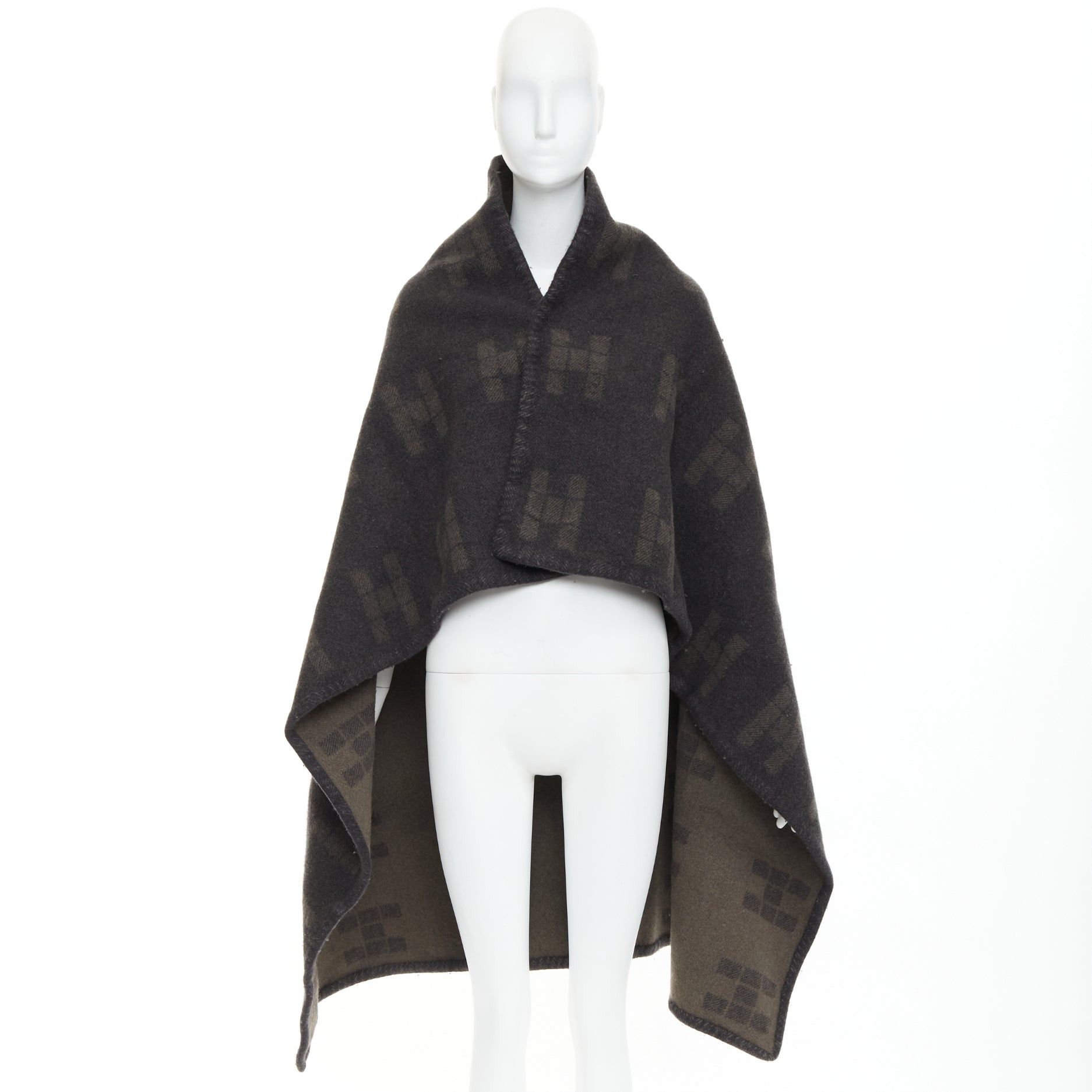 Hermes HERMES Vintage dark grey khaki H logo big square throw blanket Size ONE SIZE - 9 Thumbnail