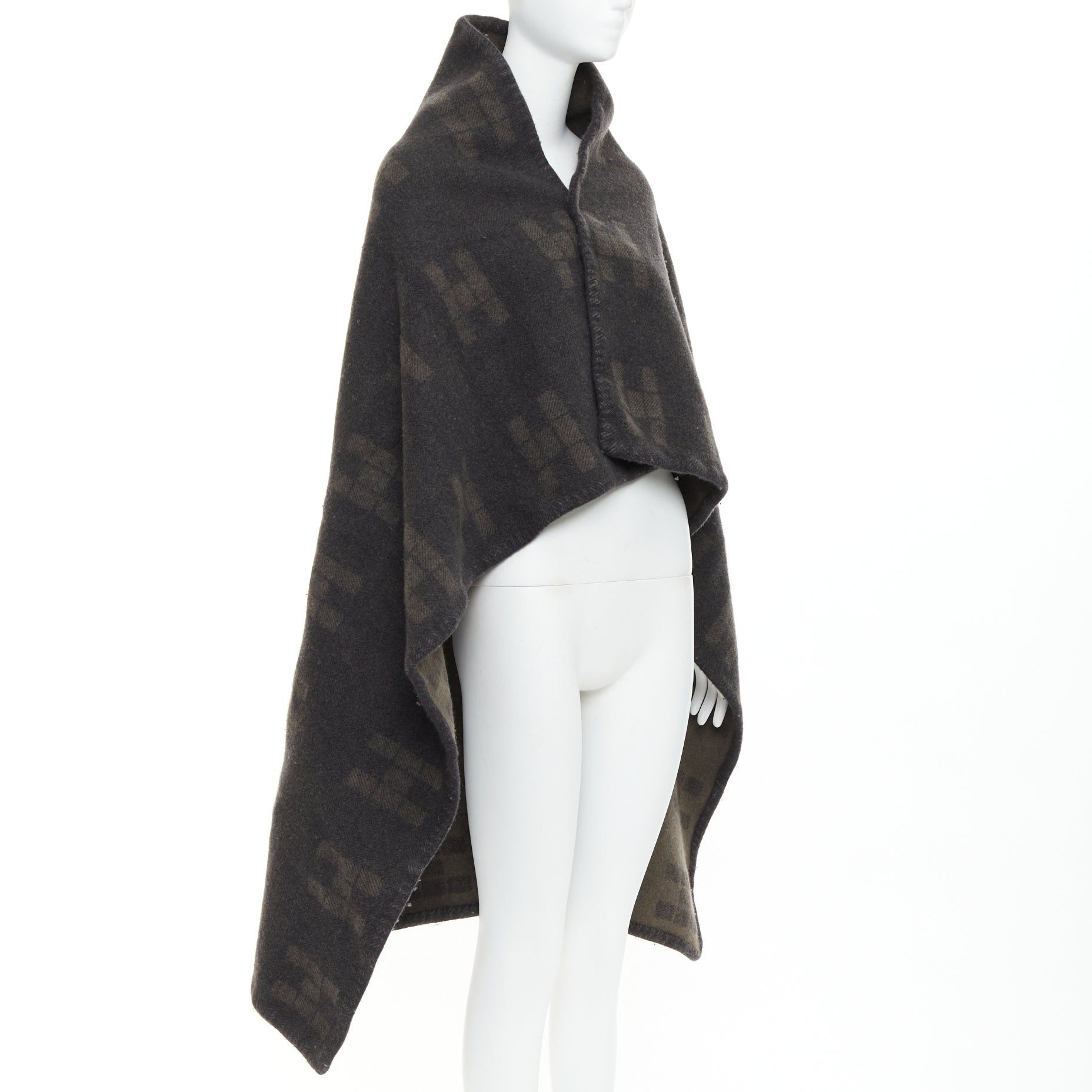 Hermes HERMES Vintage dark grey khaki H logo big square throw blanket Size ONE SIZE - 3 Thumbnail