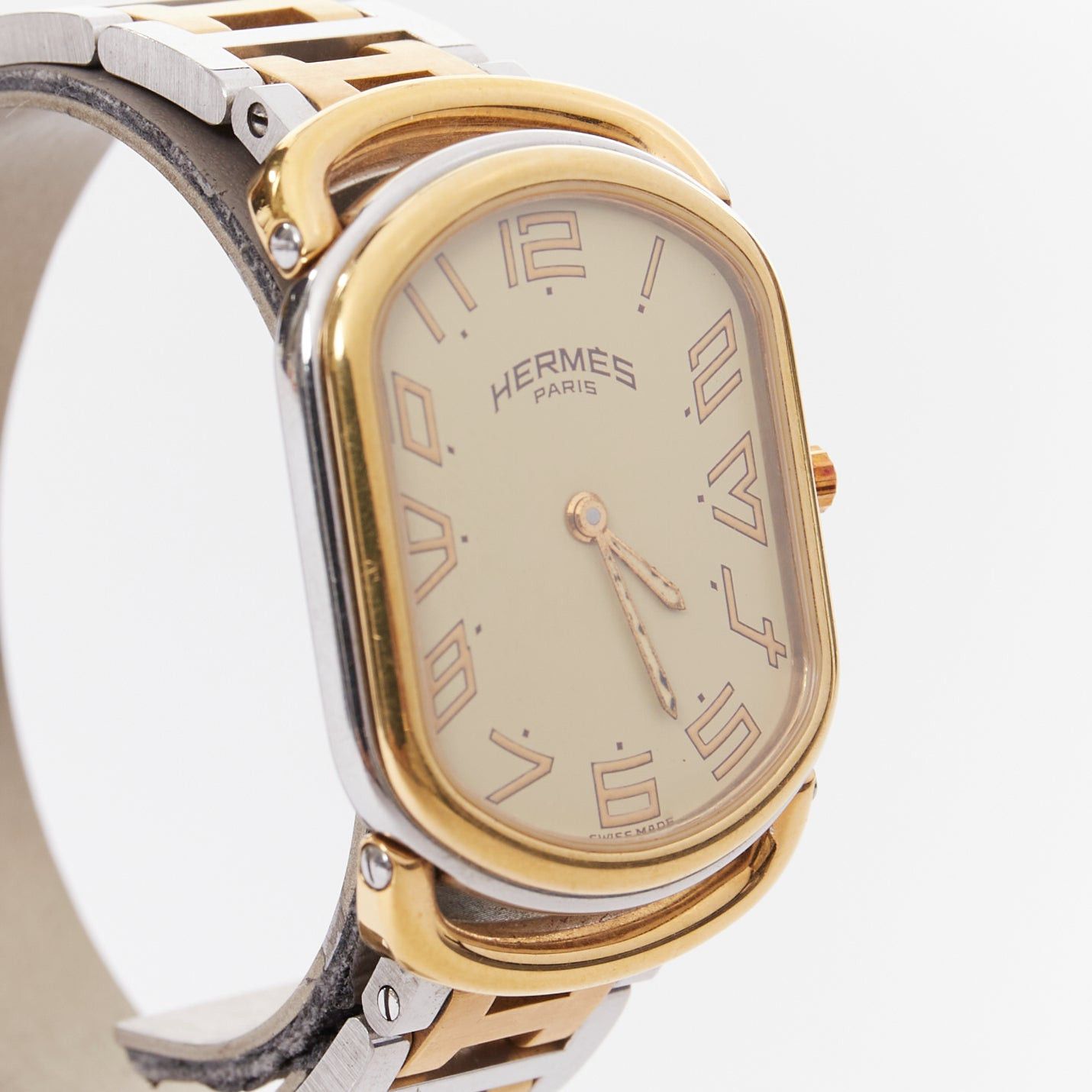 Hermes HERMES Rallye two-tone stainless steel gold plated saddle handle oval quartz watch Size ONE SIZE - 5 Thumbnail