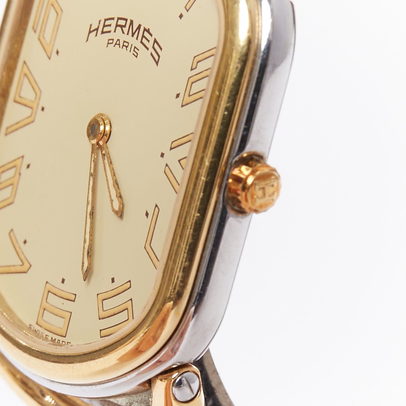 Hermes HERMES Rallye two-tone stainless steel gold plated saddle handle oval quartz watch Size ONE SIZE - 6 Thumbnail