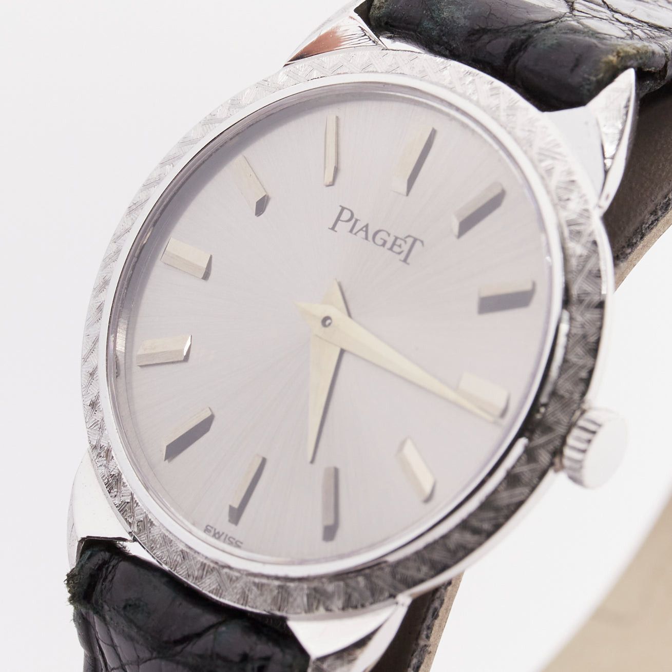 Piaget PIAGET Vintage Sunburst Possession silver face black scaled leather logo belted watch Size ONE SIZE - 6 Thumbnail