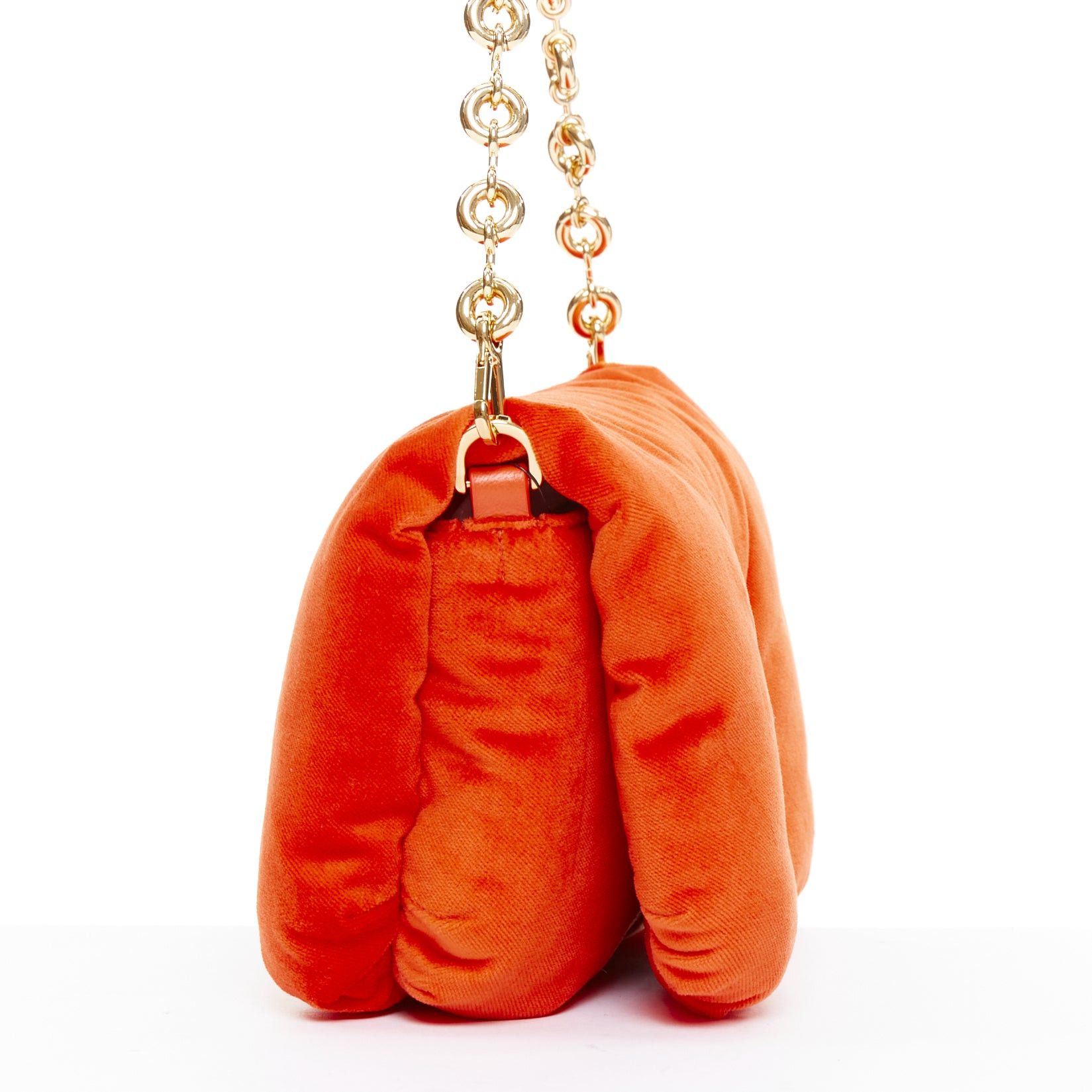 Loewe LOEWE Mini Goya Puffer coral red orange velvet gold chain puffer cushion bag Size ONE SIZE - 4 Thumbnail