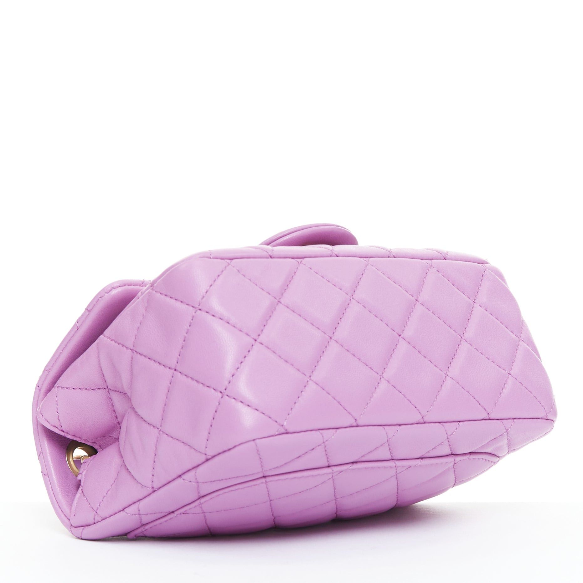 Chanel CHANEL Pearl Crush Mini Square Flap purple lambskin aged gold hardware crossbody bag Size ONE SIZE - 6 Thumbnail