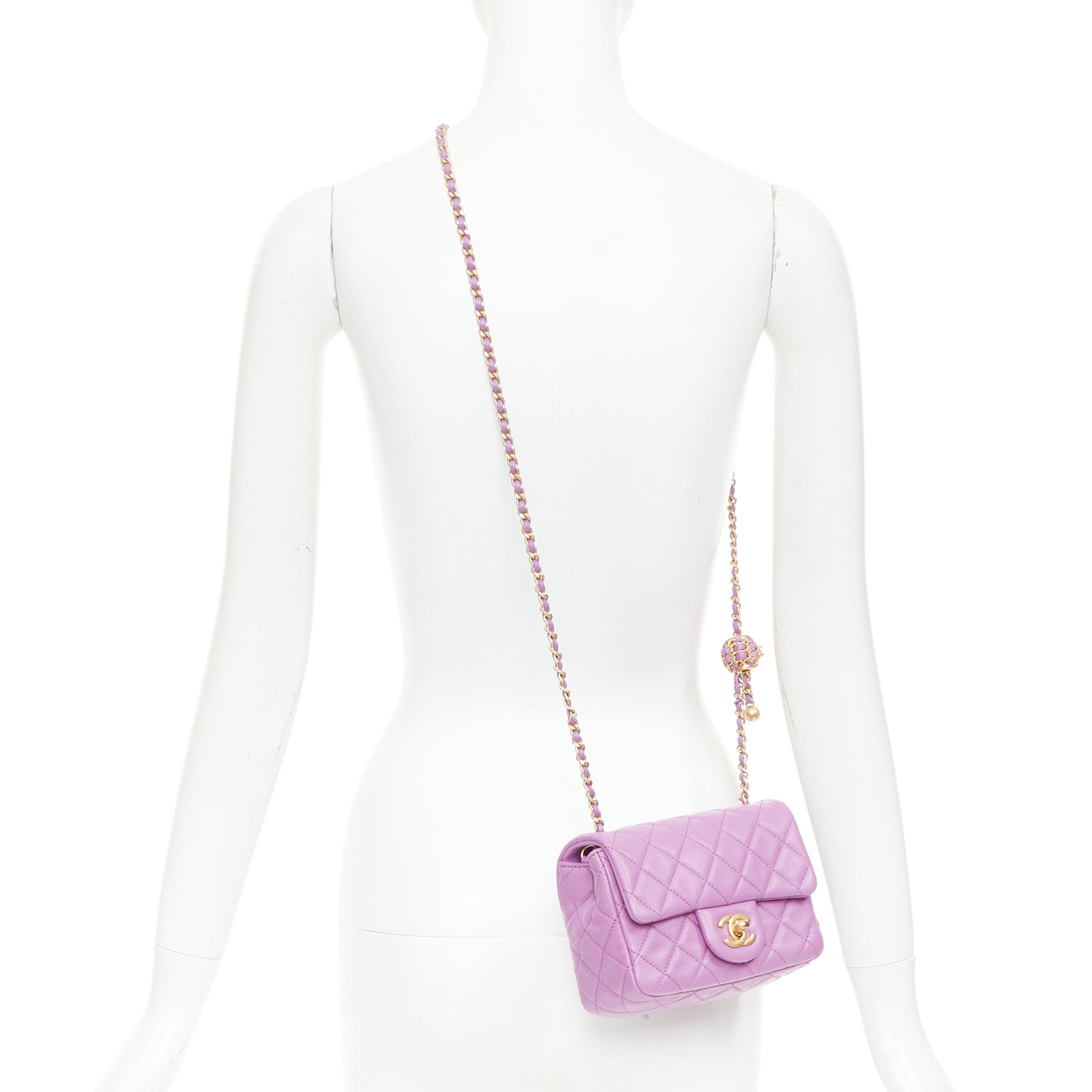 Chanel CHANEL Pearl Crush Mini Square Flap purple lambskin aged gold hardware crossbody bag Size ONE SIZE - 2 Thumbnail