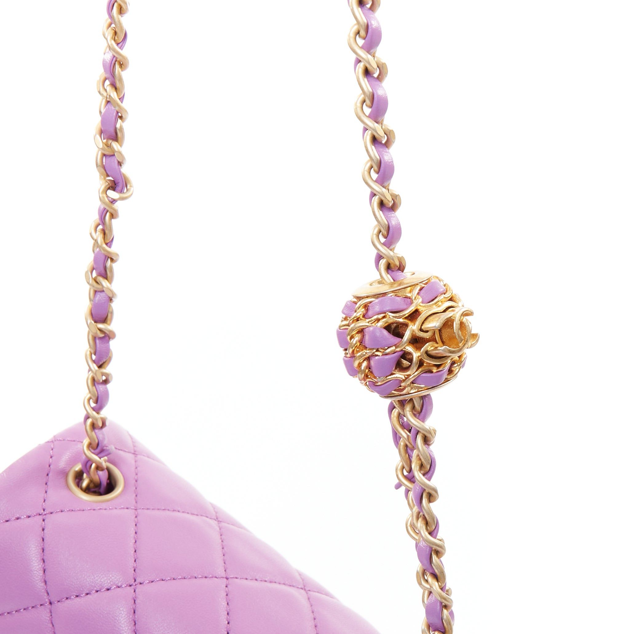 Chanel CHANEL Pearl Crush Mini Square Flap purple lambskin aged gold hardware crossbody bag Size ONE SIZE - 8 Thumbnail