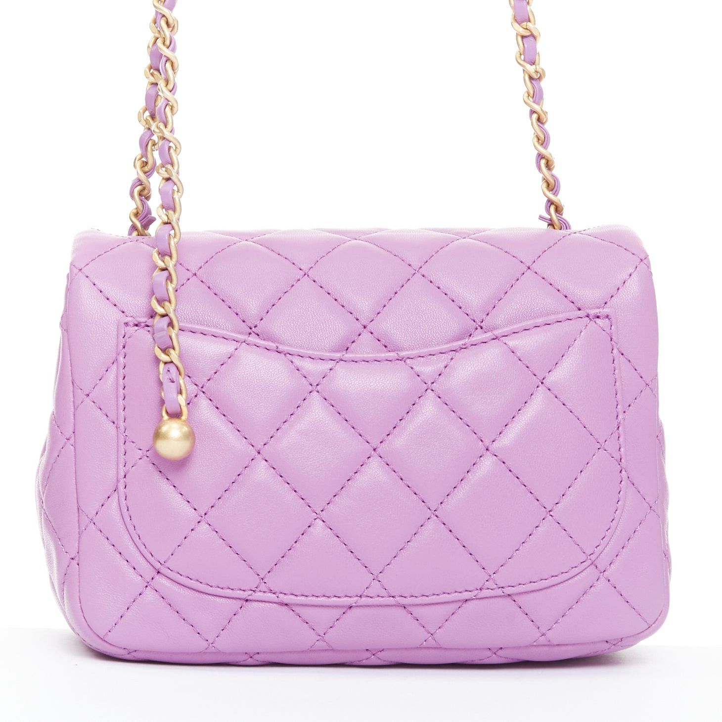Chanel CHANEL Pearl Crush Mini Square Flap purple lambskin aged gold hardware crossbody bag Size ONE SIZE - 5 Thumbnail