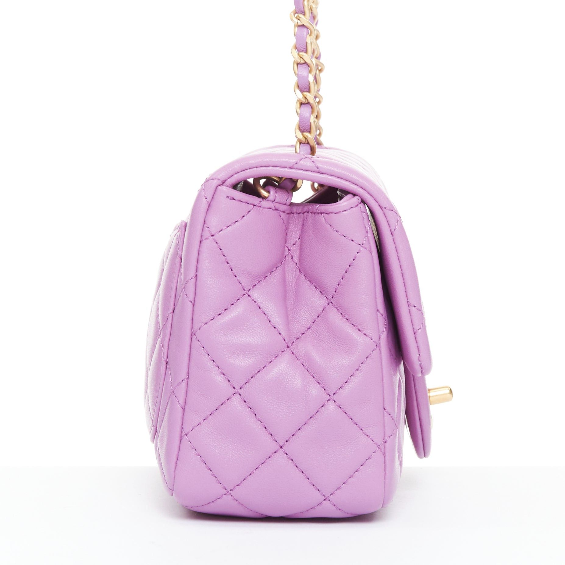 Chanel CHANEL Pearl Crush Mini Square Flap purple lambskin aged gold hardware crossbody bag Size ONE SIZE - 4 Thumbnail