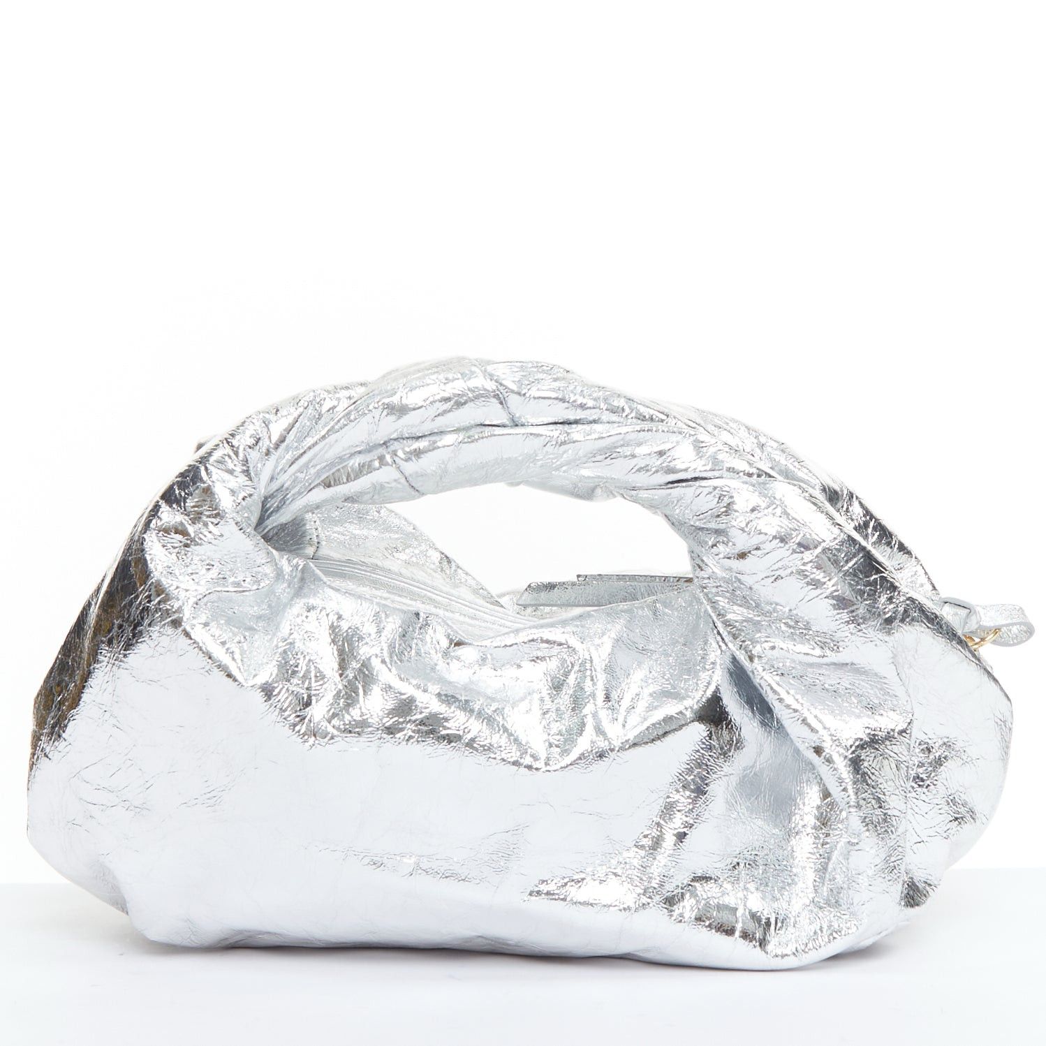 Dries Van Noten DRIES VAN NOTEN Twist silver metallic textured leather top handle bag Size ONE SIZE - 5 Thumbnail