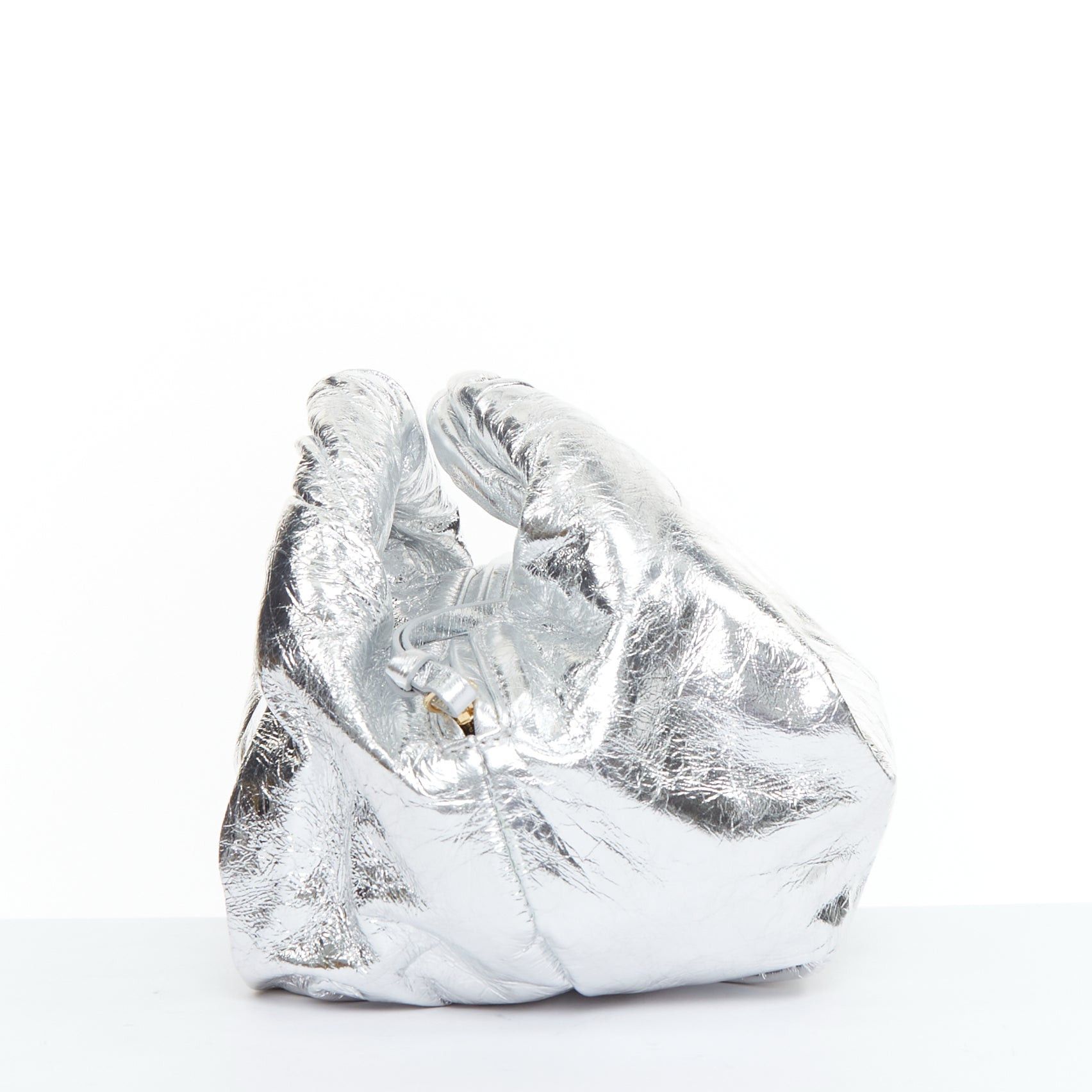 Dries Van Noten DRIES VAN NOTEN Twist silver metallic textured leather top handle bag Size ONE SIZE - 4 Thumbnail