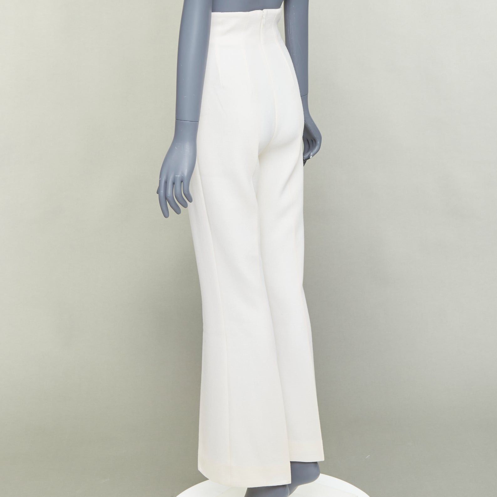 Emilia Wickstead EMILIA WICKSTEAD ivory wool crepe high waisted kick flared pants US6 M Size 26" / US 2 / IT 38 - 6 Thumbnail