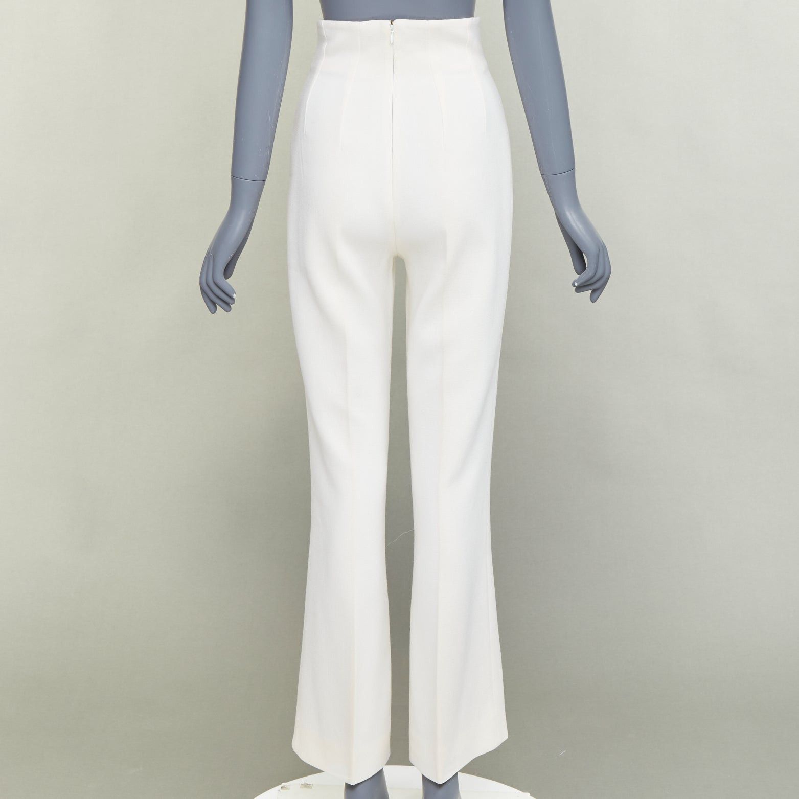 Emilia Wickstead EMILIA WICKSTEAD ivory wool crepe high waisted kick flared pants US6 M Size 26" / US 2 / IT 38 - 5 Thumbnail