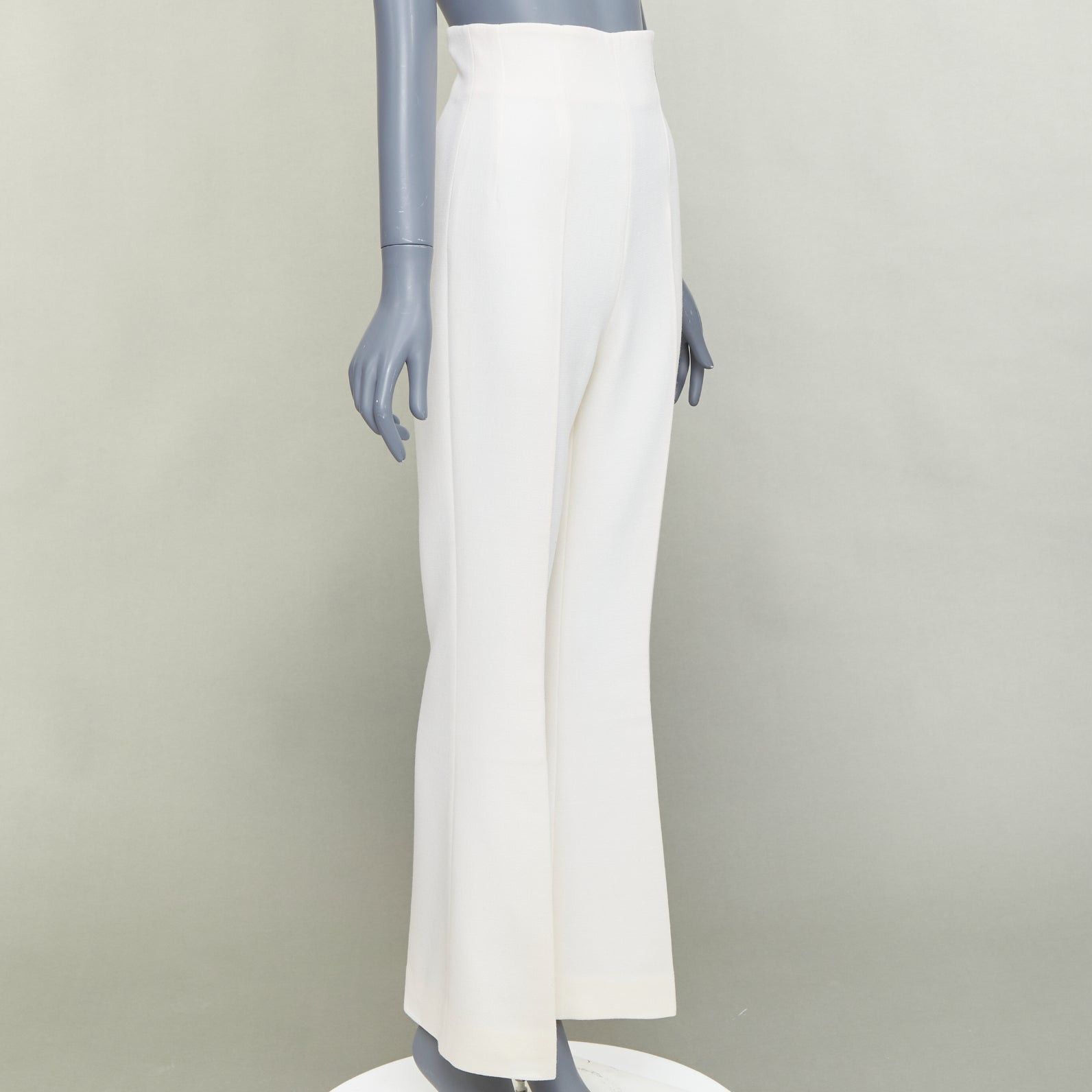 Emilia Wickstead EMILIA WICKSTEAD ivory wool crepe high waisted kick flared pants US6 M Size 26" / US 2 / IT 38 - 3 Thumbnail
