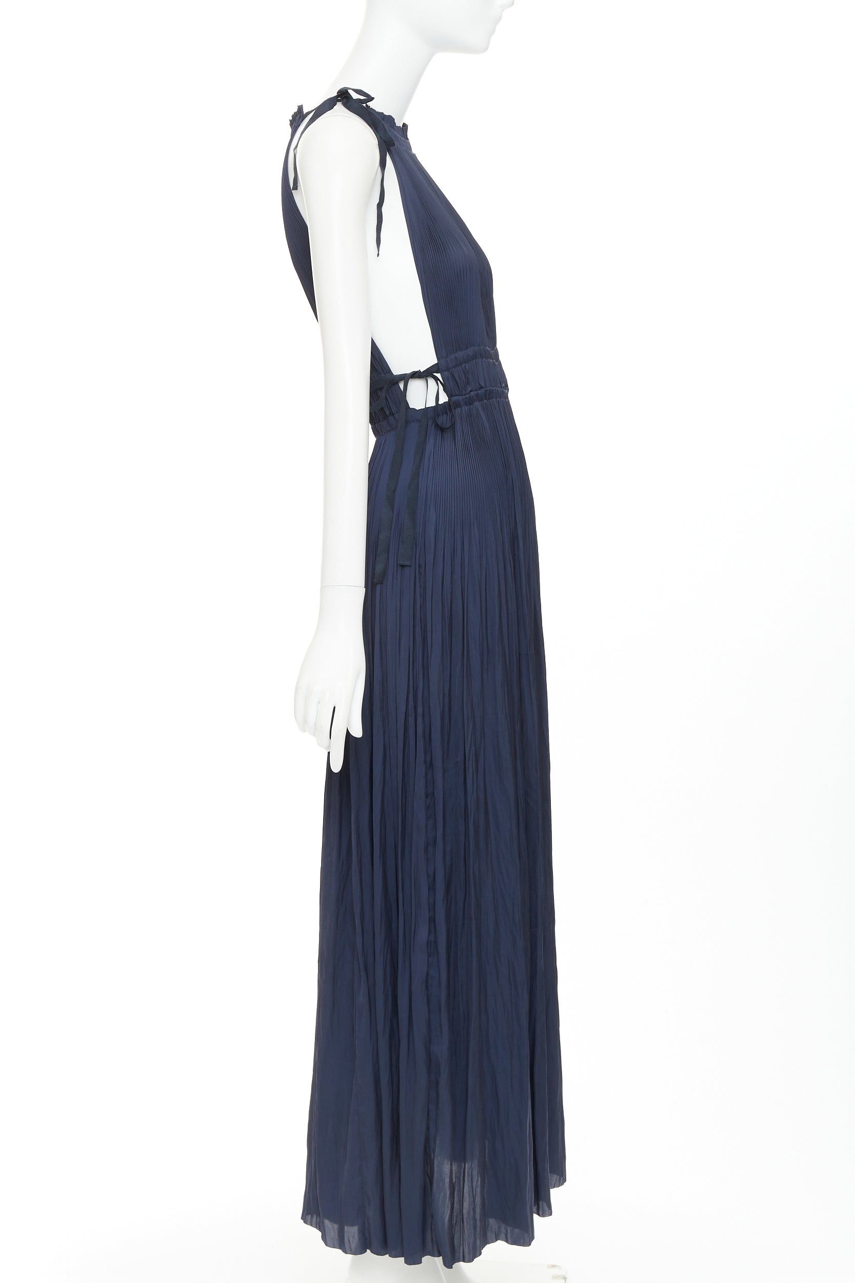 Ulla Johnson ULLA JOHNSON midnight blue pleated halter neck drawstring tie midi dress US0 XS Size XS / US 0-2 / IT 36-38 - 4 Thumbnail