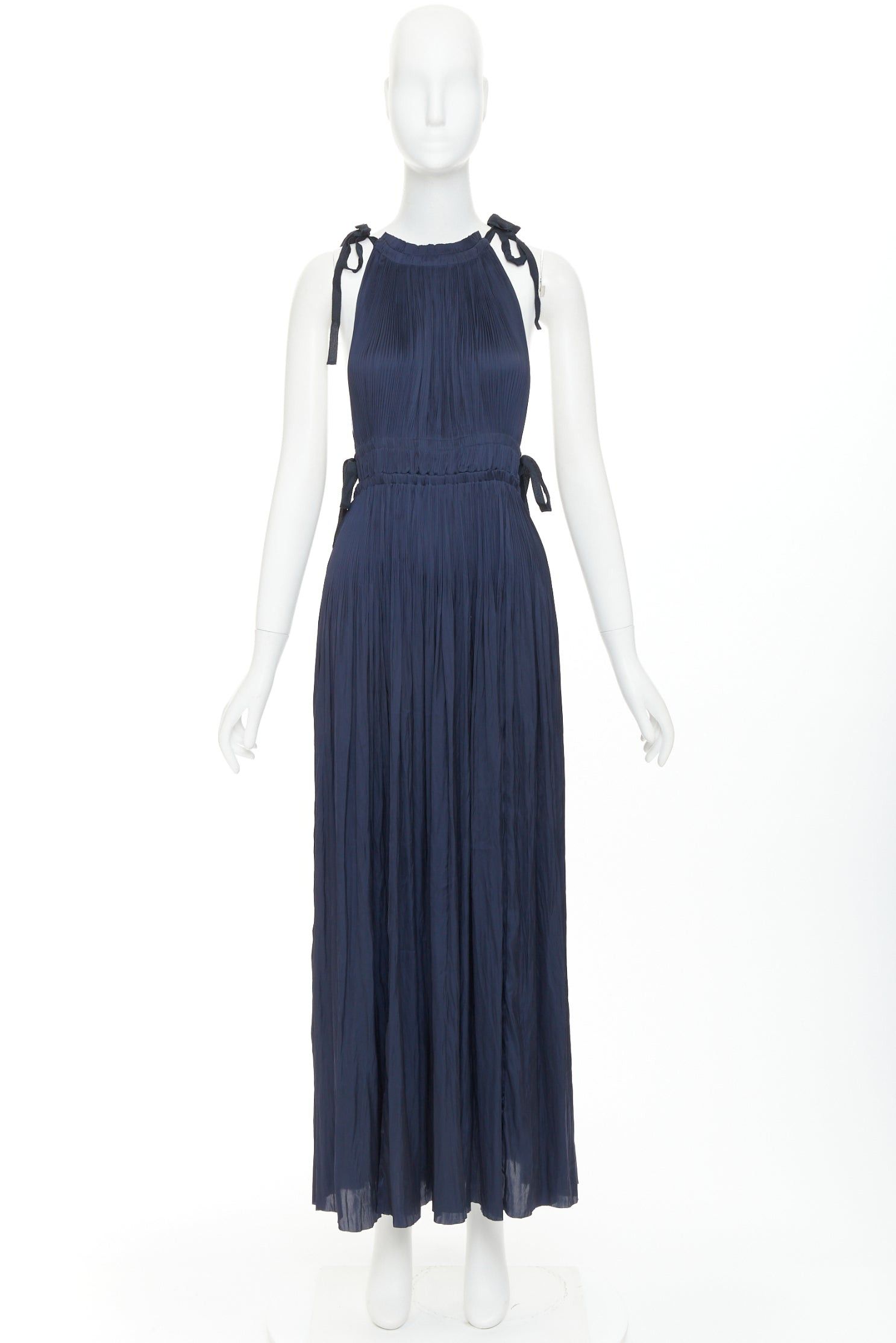 Ulla Johnson ULLA JOHNSON midnight blue pleated halter neck drawstring tie midi dress US0 XS Size XS / US 0-2 / IT 36-38 - 9 Thumbnail