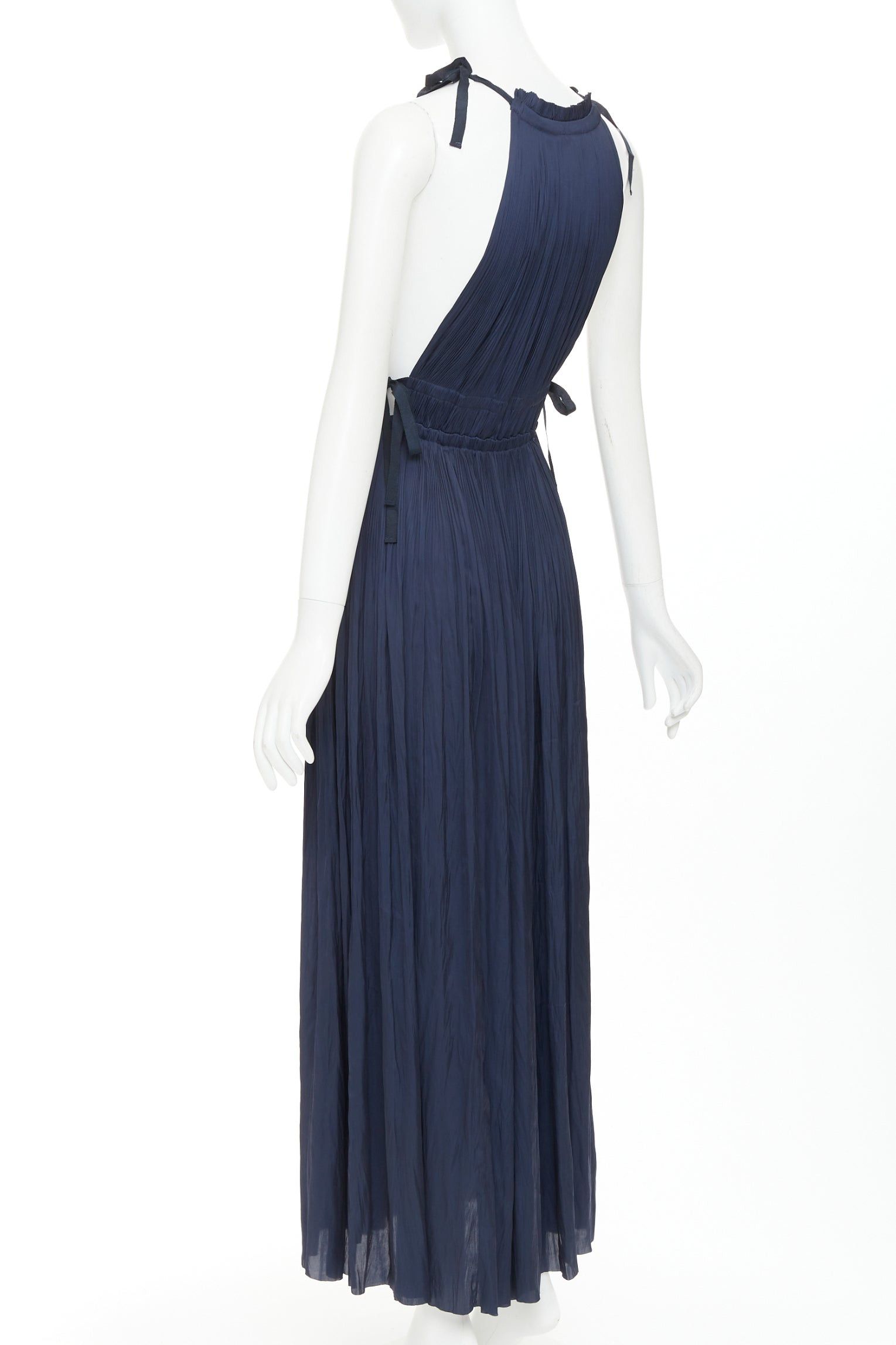 Ulla Johnson ULLA JOHNSON midnight blue pleated halter neck drawstring tie midi dress US0 XS Size XS / US 0-2 / IT 36-38 - 7 Thumbnail