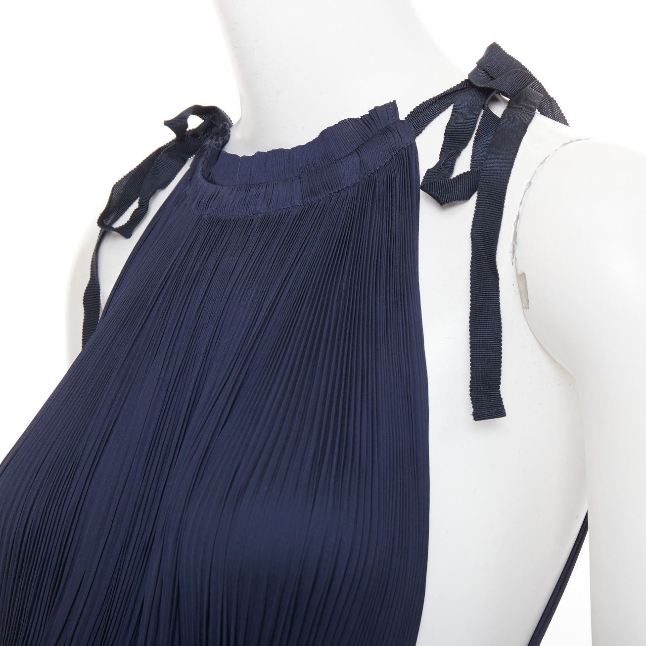 Ulla Johnson ULLA JOHNSON midnight blue pleated halter neck drawstring tie midi dress US0 XS Size XS / US 0-2 / IT 36-38 - 5 Thumbnail