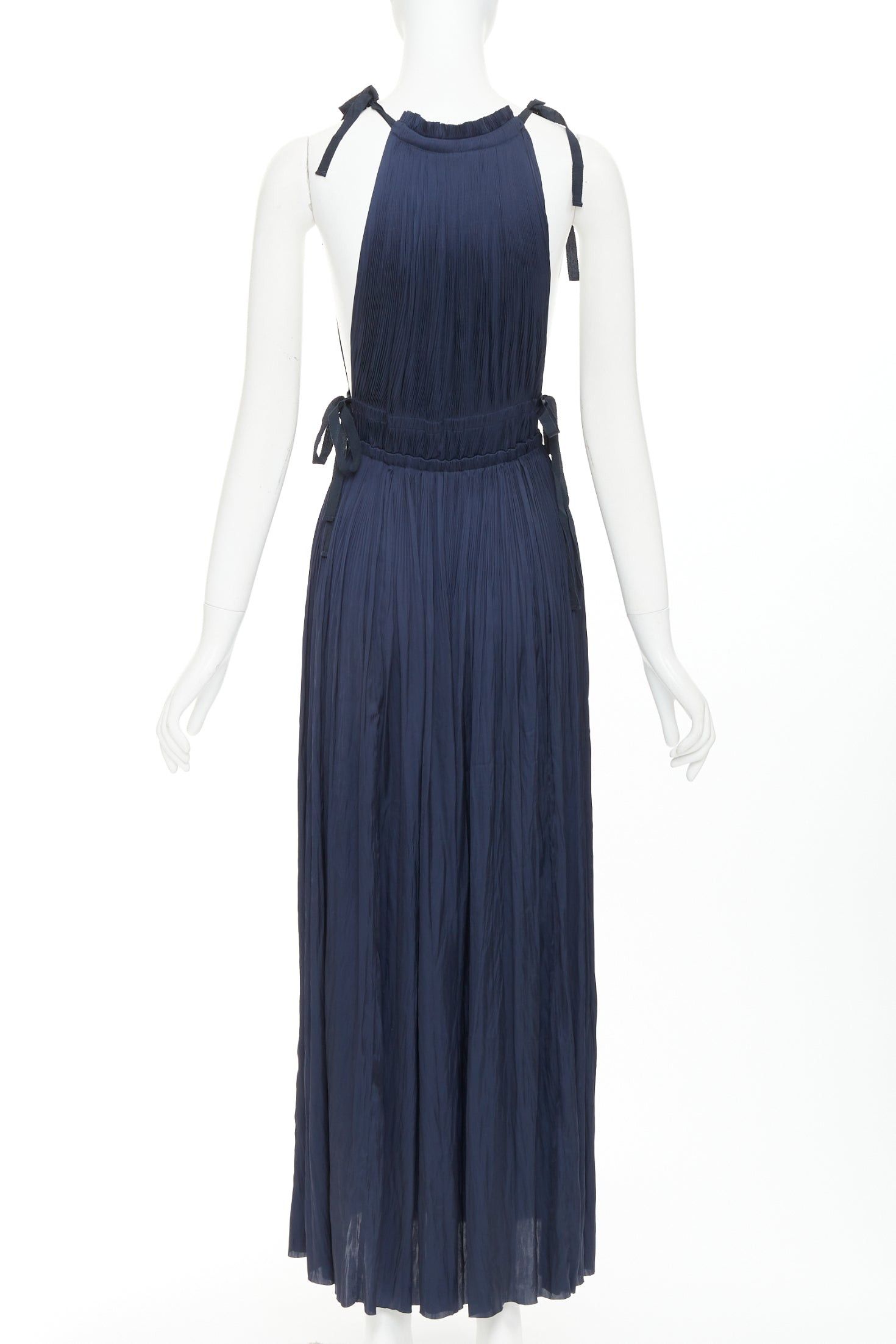 Ulla Johnson ULLA JOHNSON midnight blue pleated halter neck drawstring tie midi dress US0 XS Size XS / US 0-2 / IT 36-38 - 6 Thumbnail