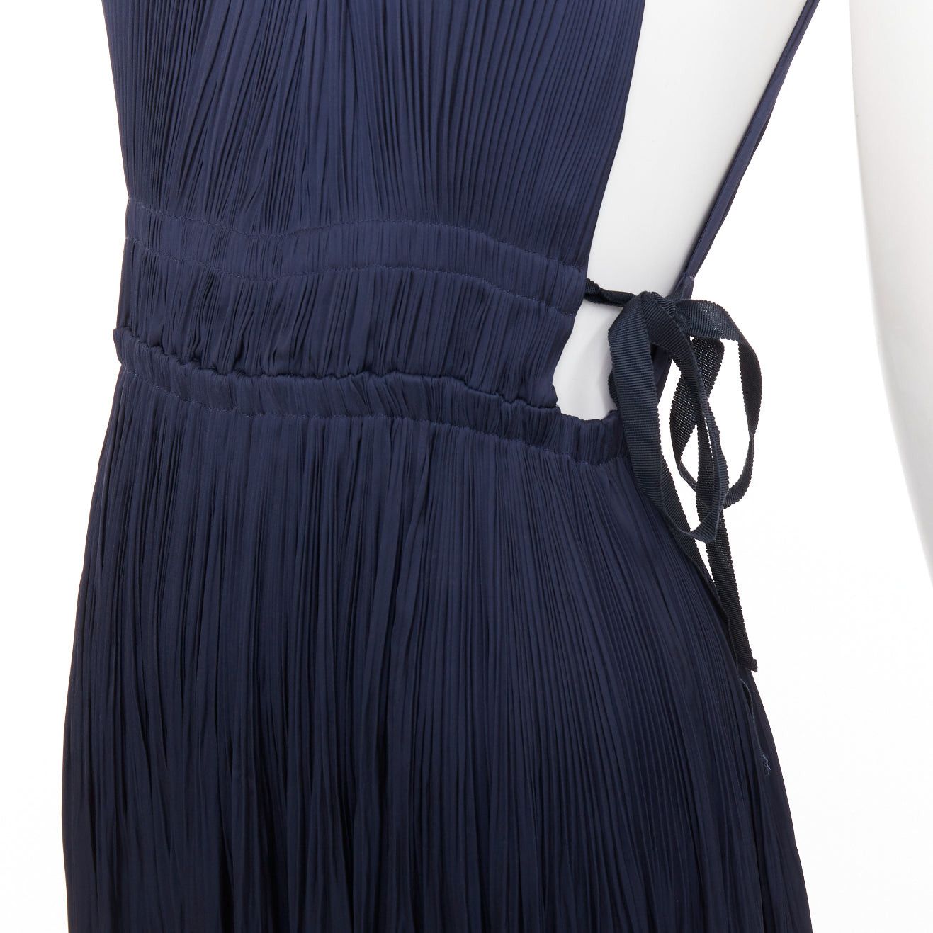 Ulla Johnson ULLA JOHNSON midnight blue pleated halter neck drawstring tie midi dress US0 XS Size XS / US 0-2 / IT 36-38 - 2 Thumbnail