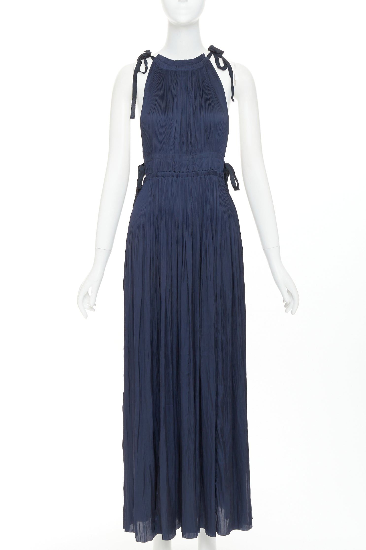 Ulla Johnson ULLA JOHNSON midnight blue pleated halter neck drawstring tie midi dress US0 XS Size XS / US 0-2 / IT 36-38 - 3 Thumbnail