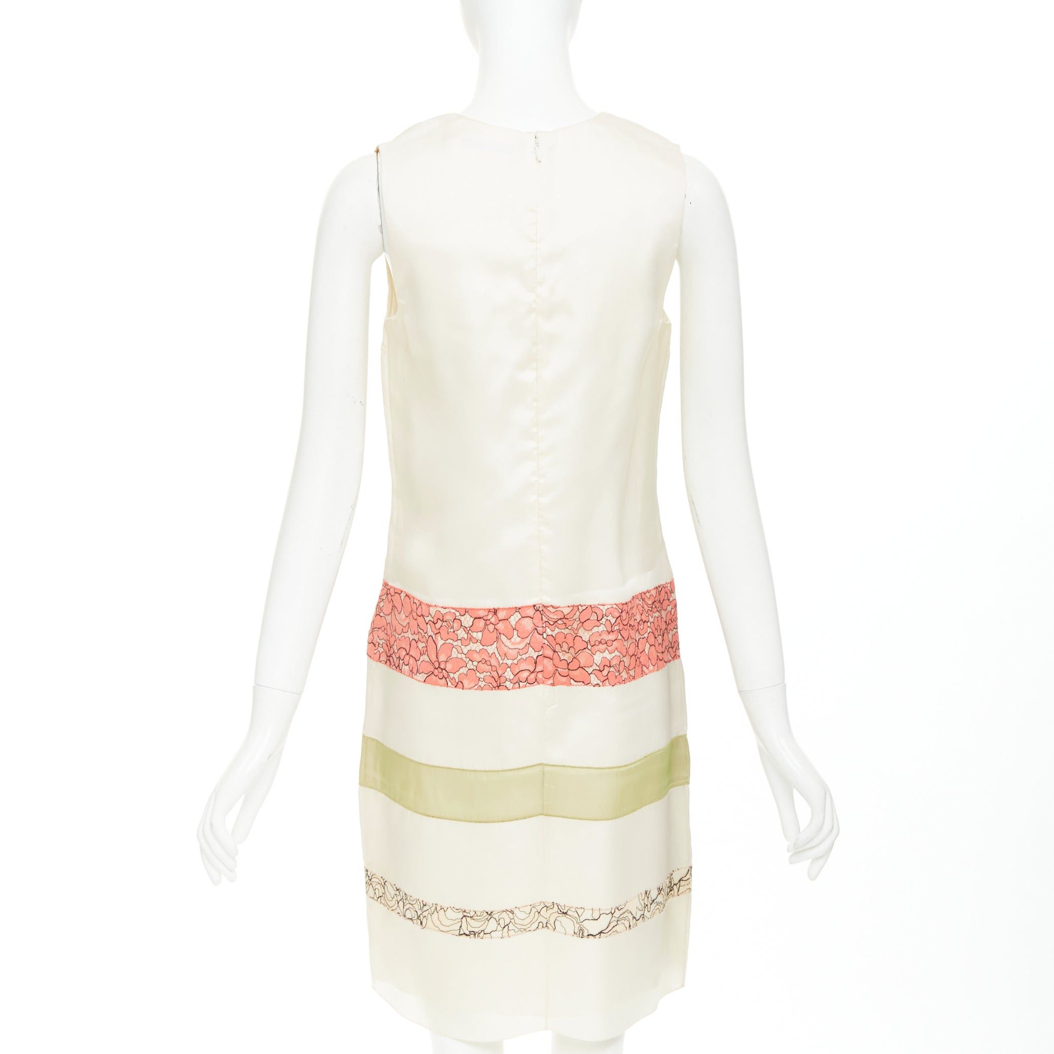 Dior DIOR Raf Simons 2014 Runway 100% silk ivory black floral patch applique shift dress FR36 S Size S / US 4 / IT 40 - 5 Thumbnail